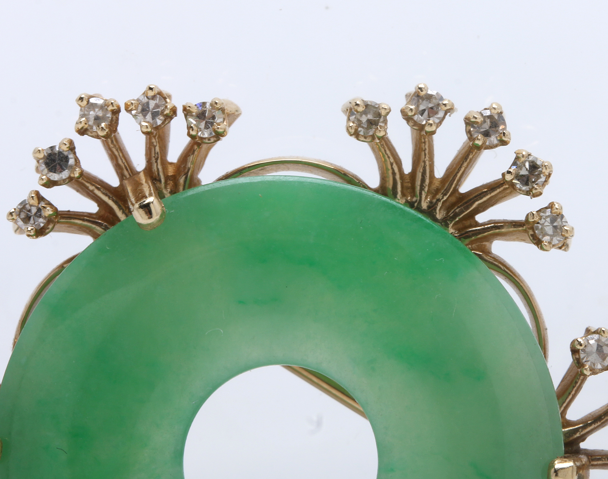 Jadeite "Bi" Form Brooch in 10K Yellow Gold Setting with Diamonds