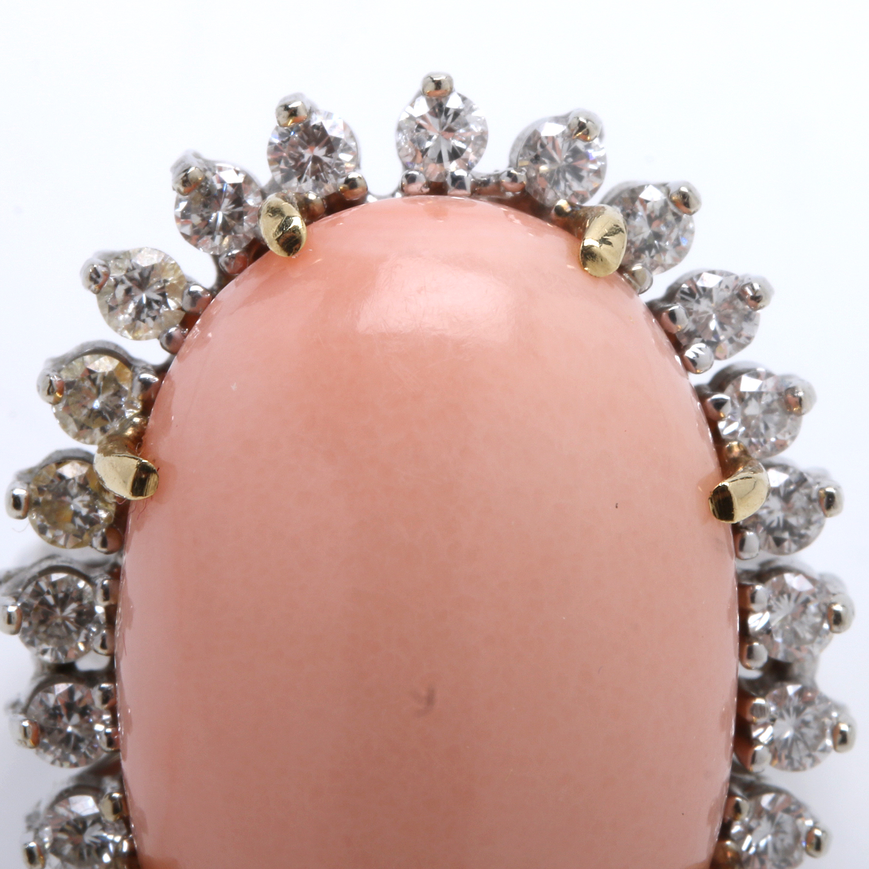 Pale Pink Angel Skin Coral Ring in Diamond and 14K Gold Setting