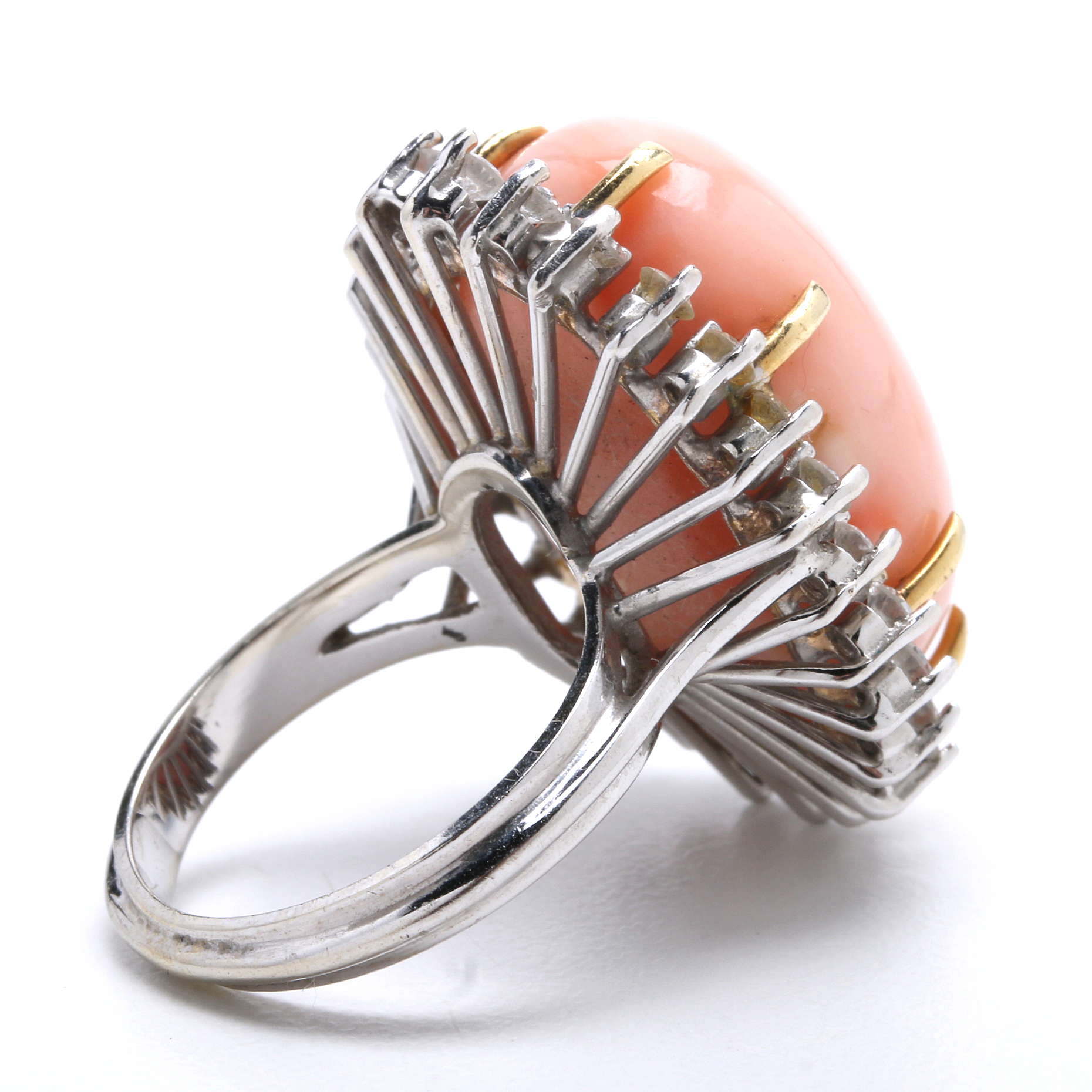 Pale Pink Angel Skin Coral Ring in Diamond and 14K Gold Setting