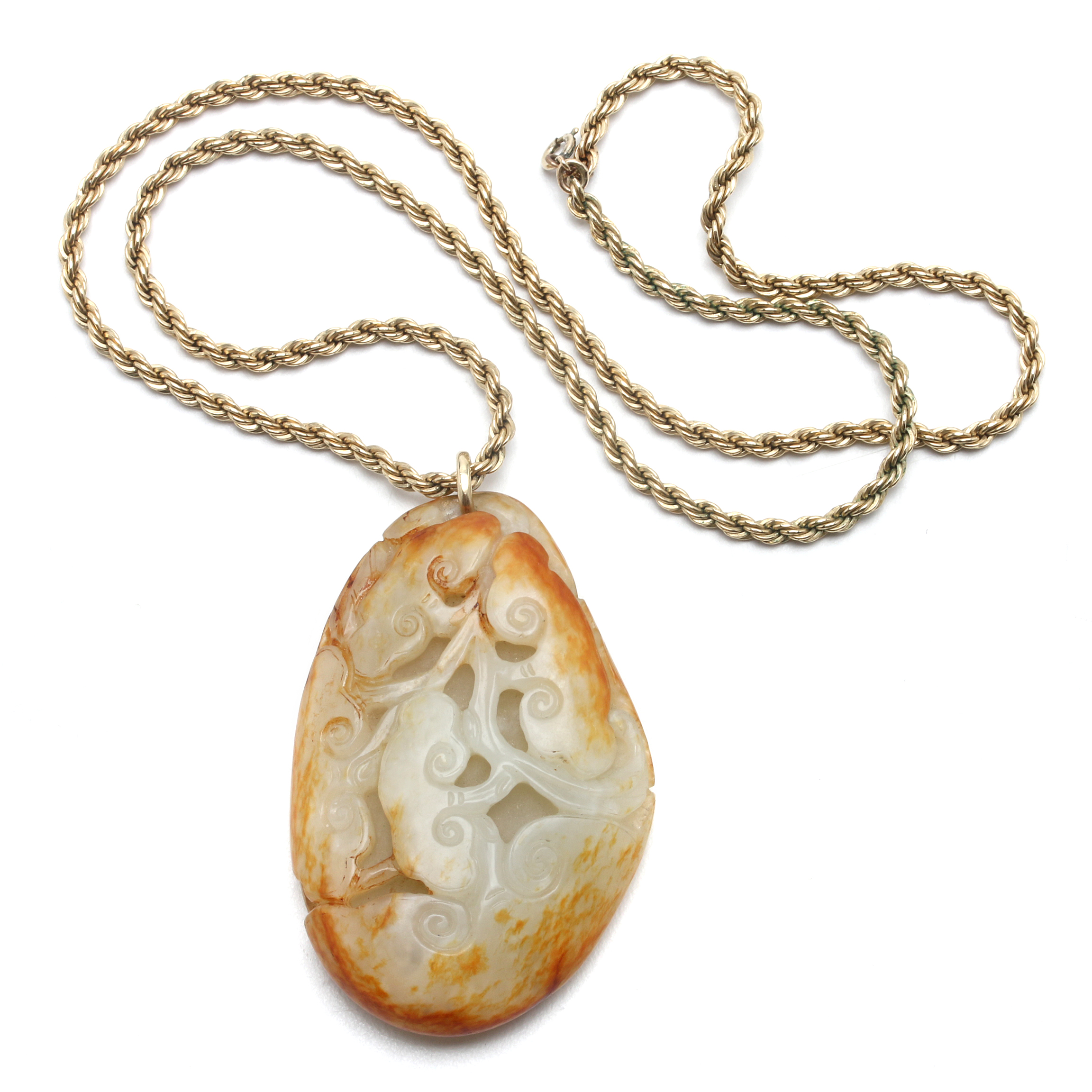 Carved Nephrite Pendant on 12K Gold Filled Rope Chain