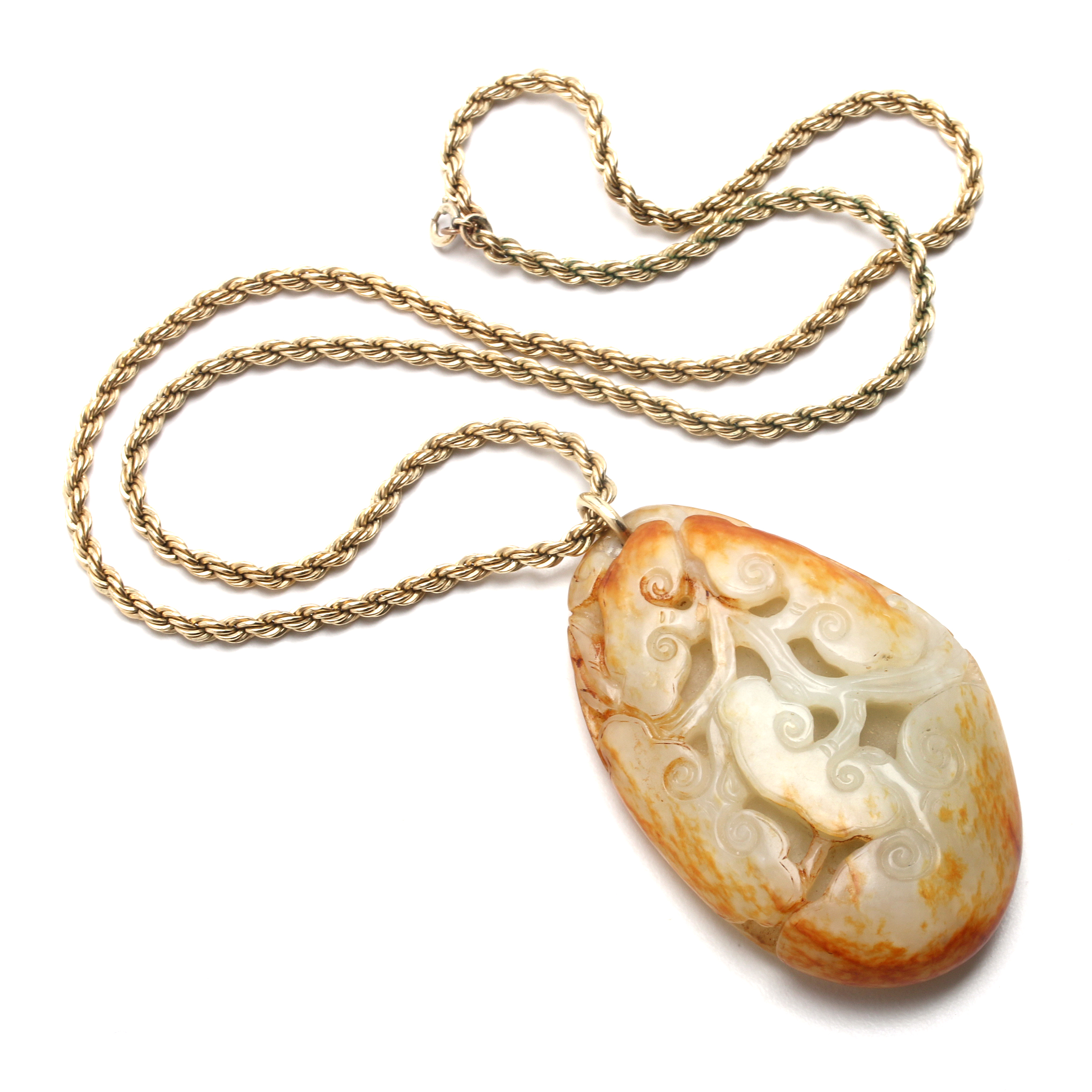 Carved Nephrite Pendant on 12K Gold Filled Rope Chain