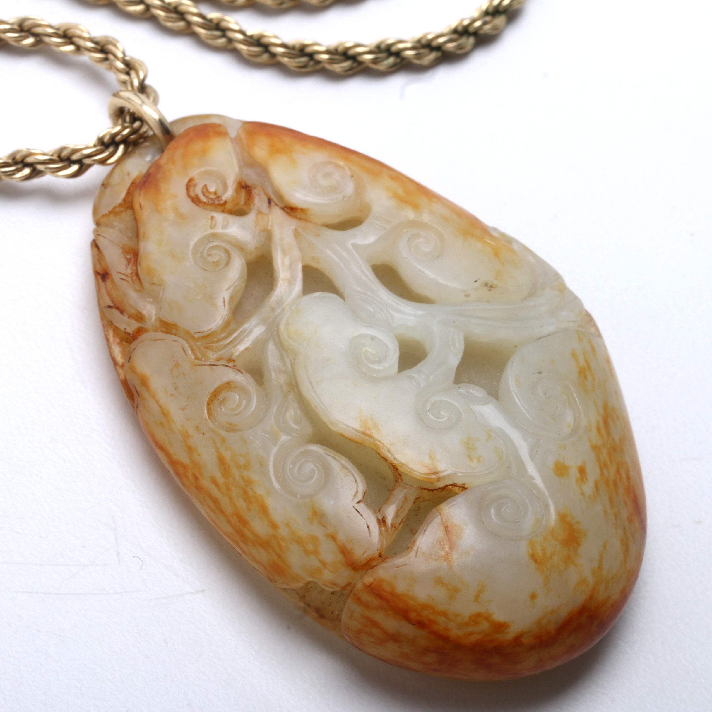 Carved Nephrite Pendant on 12K Gold Filled Rope Chain
