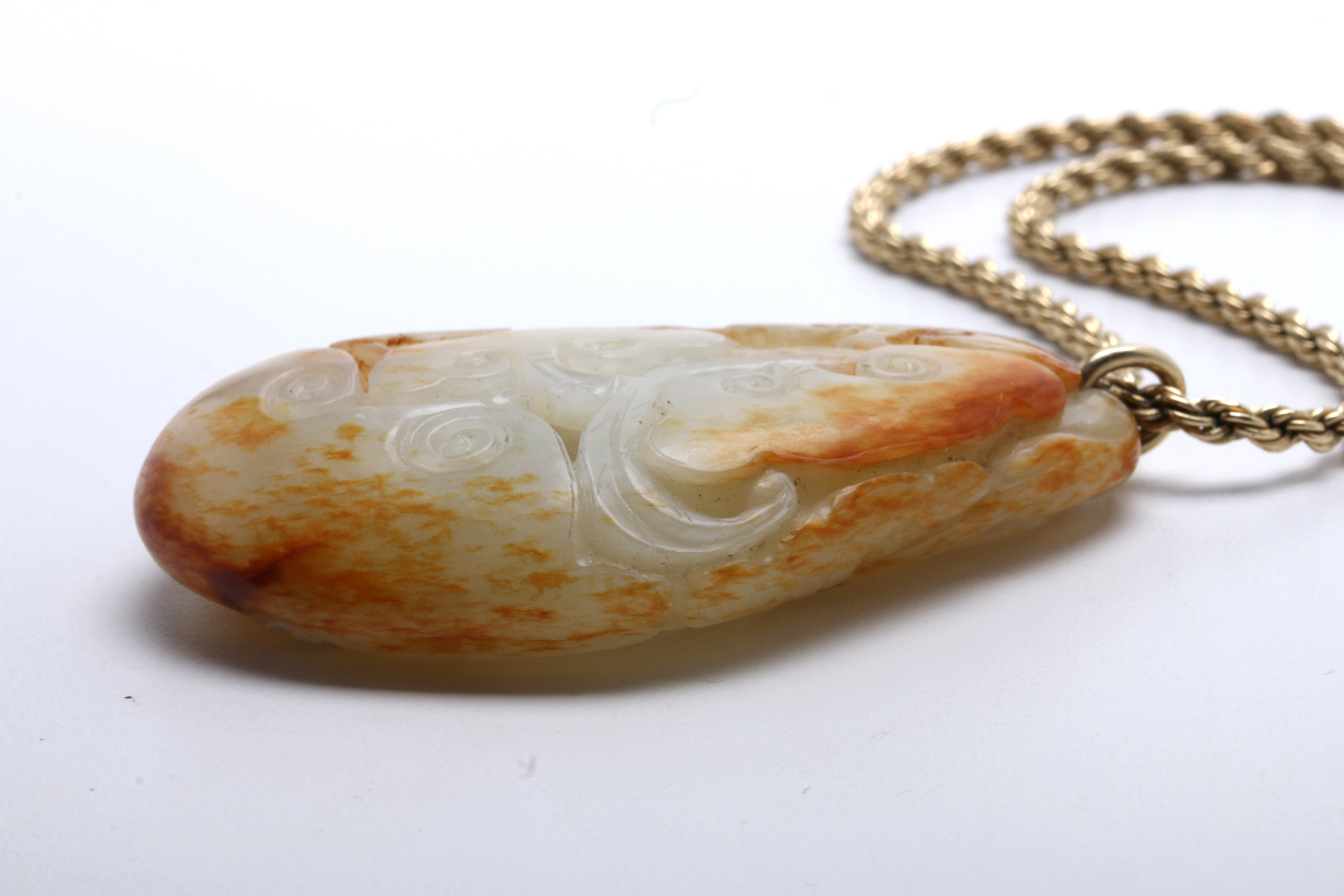 Carved Nephrite Pendant on 12K Gold Filled Rope Chain