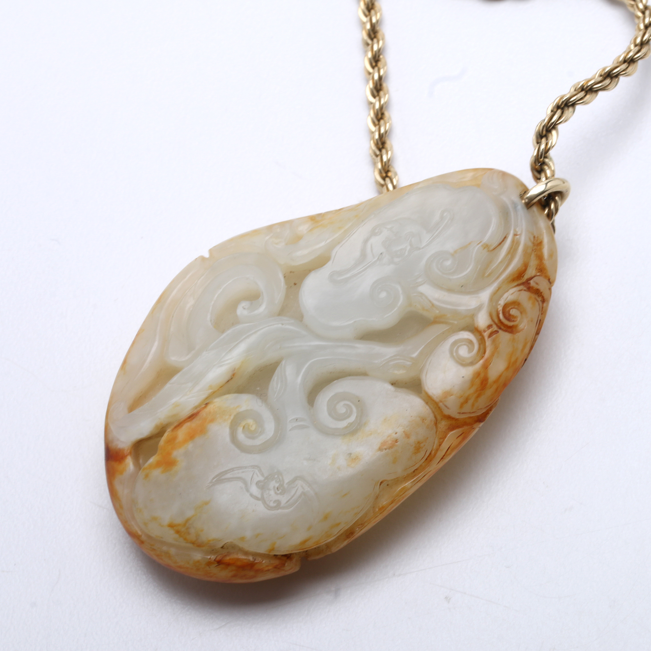 Carved Nephrite Pendant on 12K Gold Filled Rope Chain