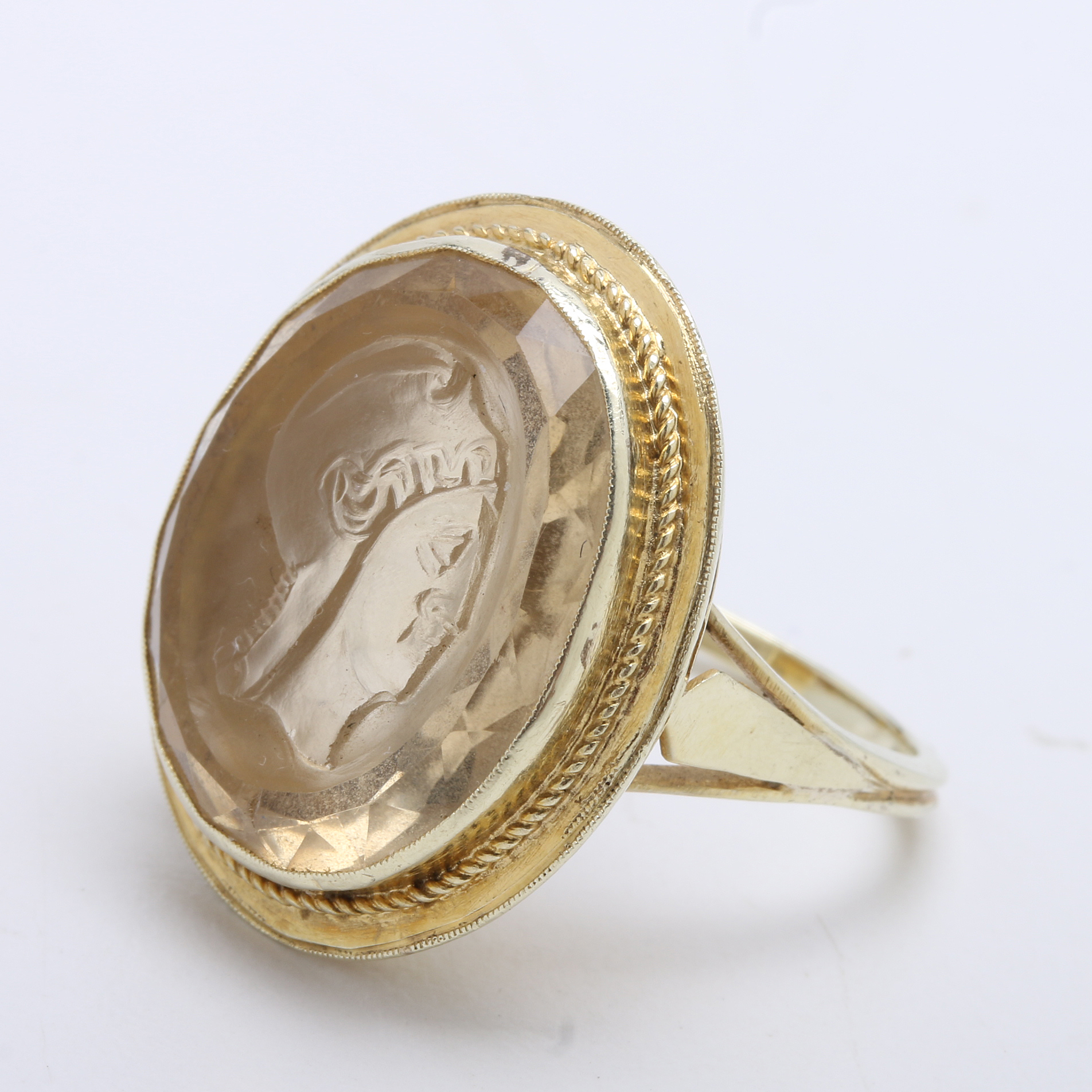 Antique 14K Yellow Gold Ring with Citrine Intaglio