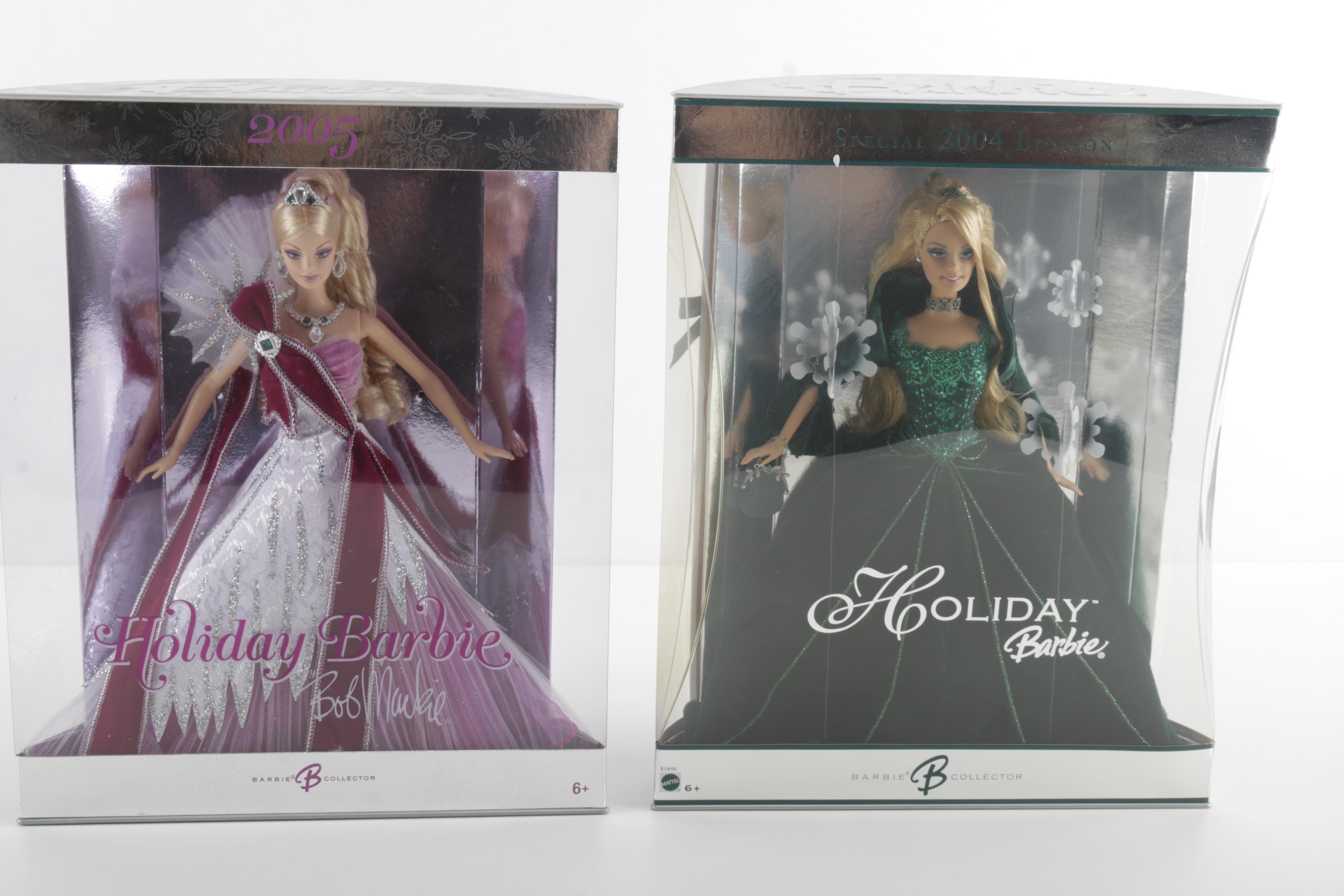 Collection of Holiday Barbie Dolls from the Early 2000's