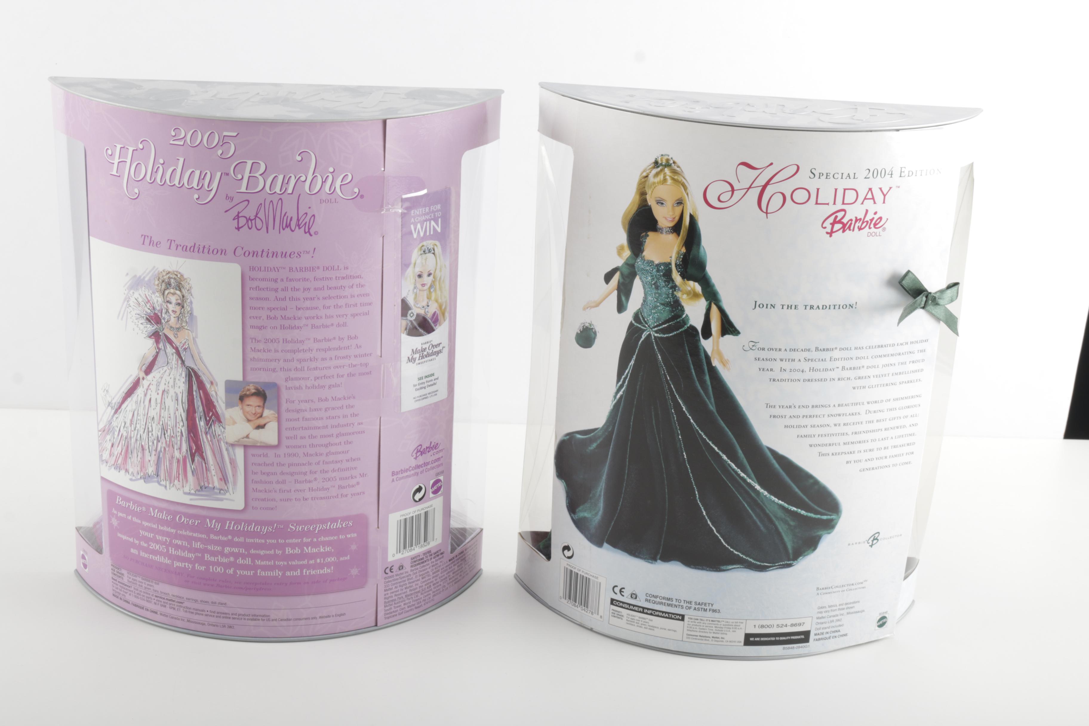 Collection of Holiday Barbie Dolls from the Early 2000's