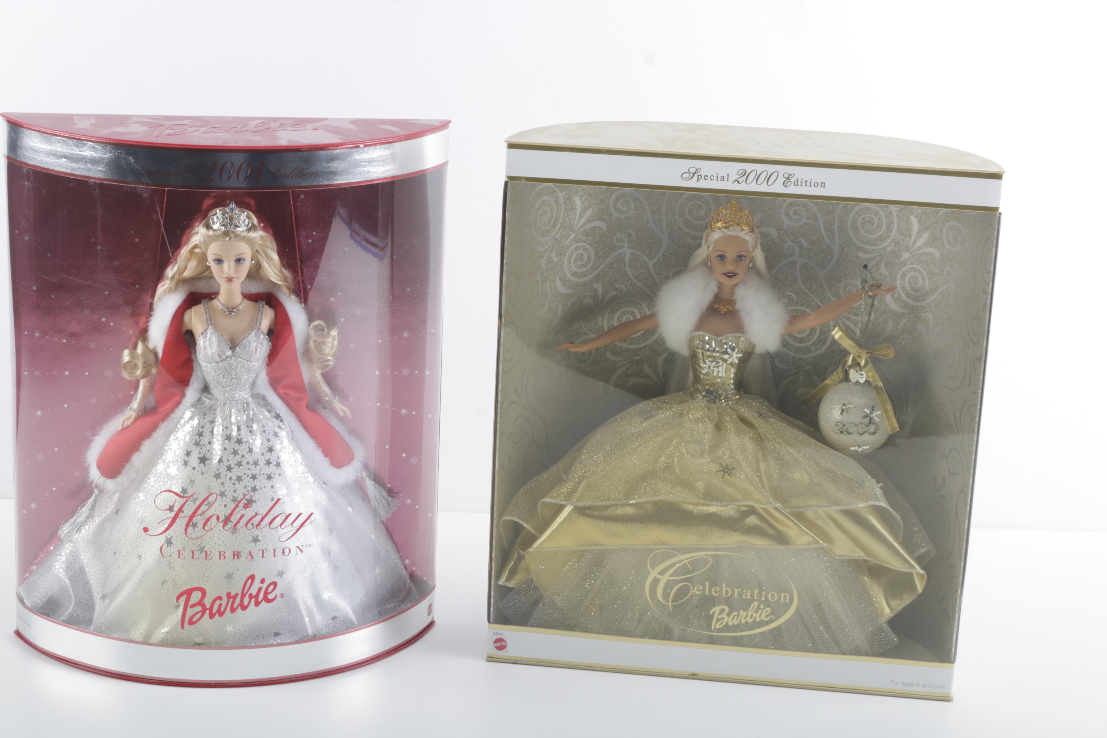 Collection of Holiday Barbie Dolls from the Early 2000's