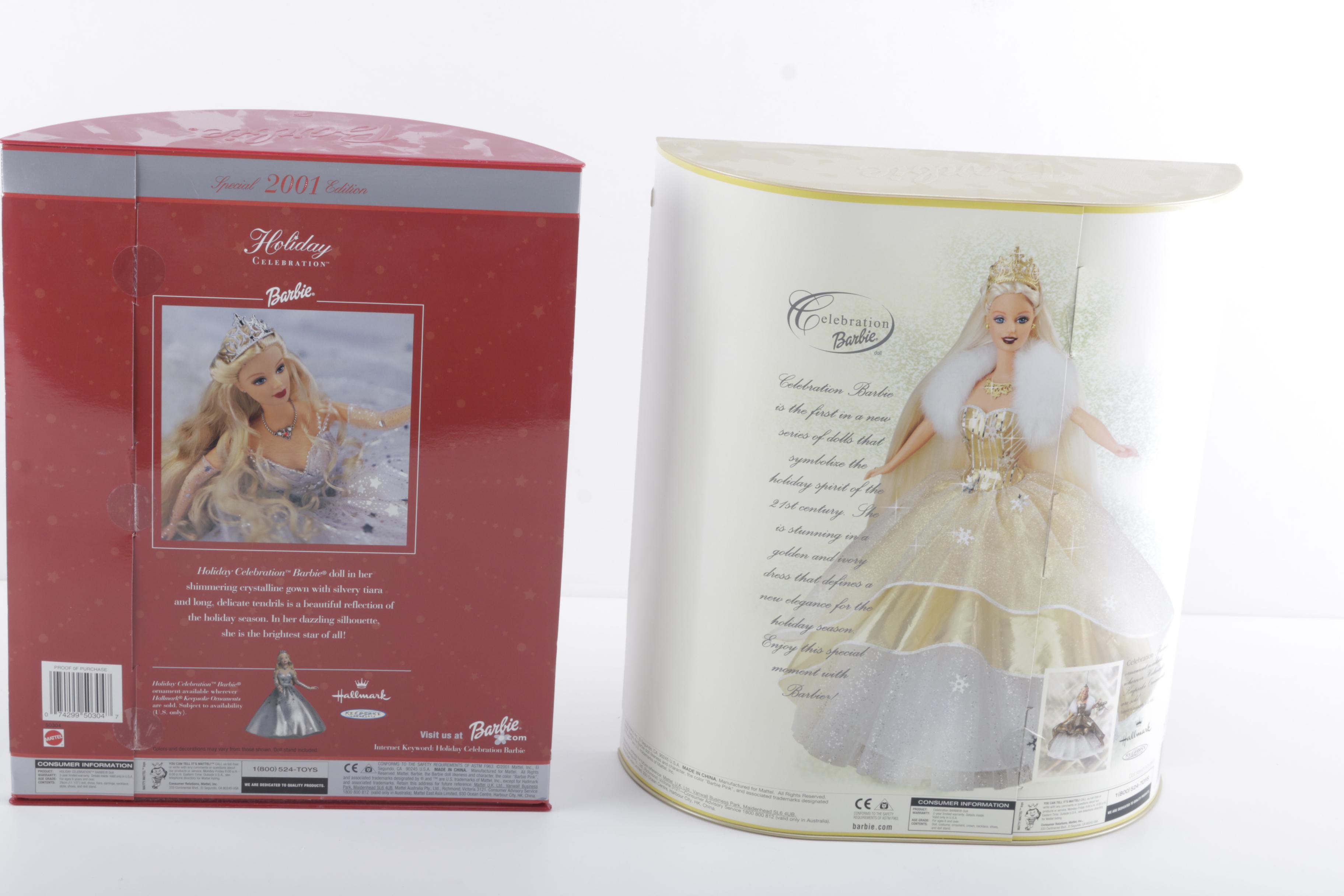 Collection of Holiday Barbie Dolls from the Early 2000's