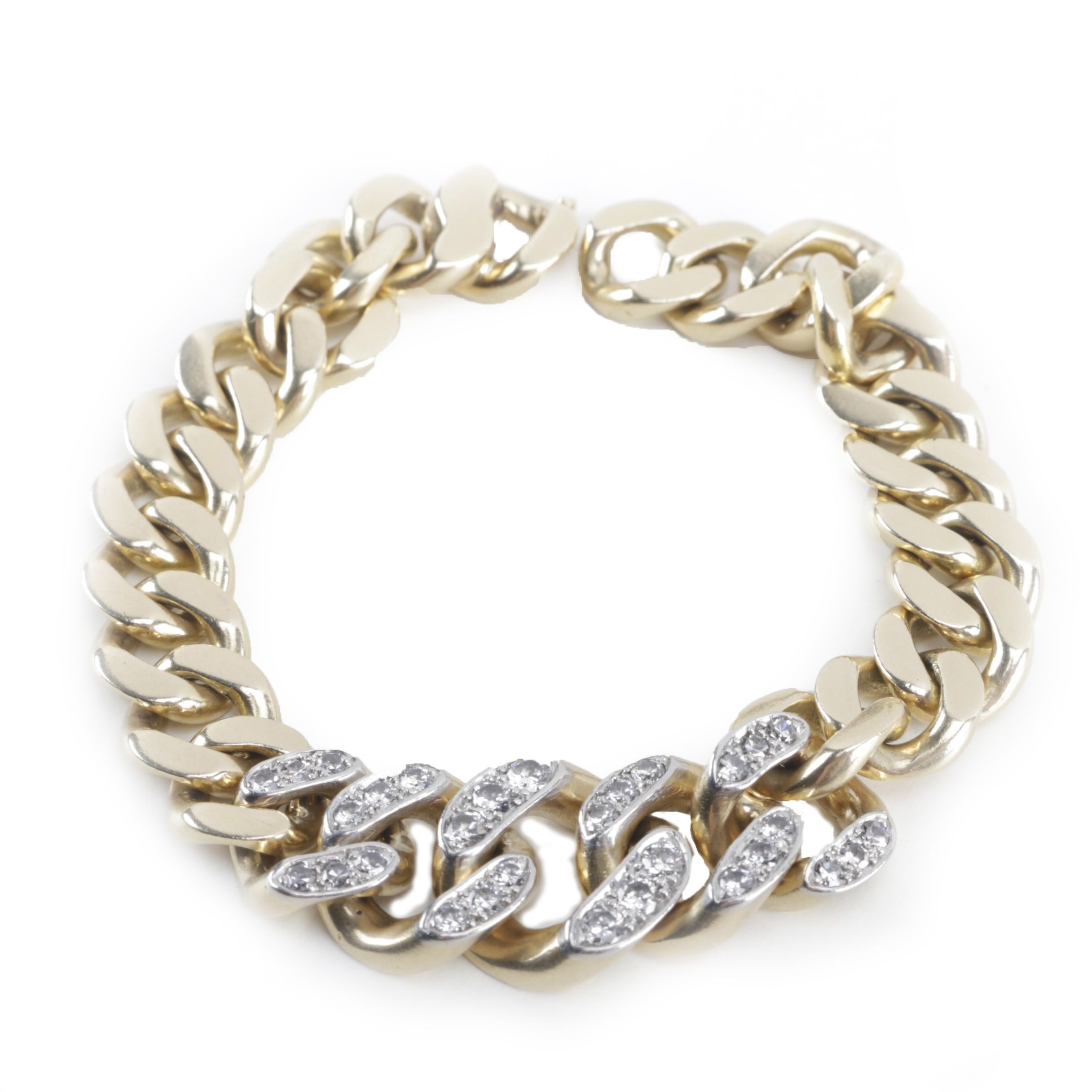 Vintage Cartier 14K Yellow Gold 1.52 CTW Diamond Curb Chain Bracelet