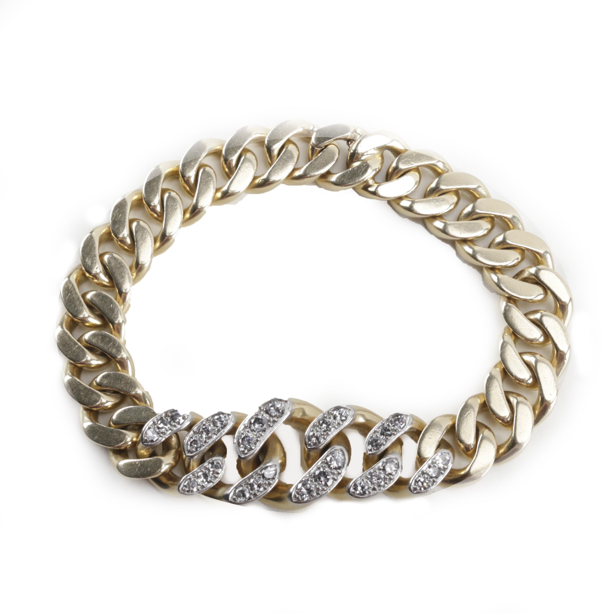 Vintage Cartier 14K Yellow Gold 1.52 CTW Diamond Curb Chain Bracelet
