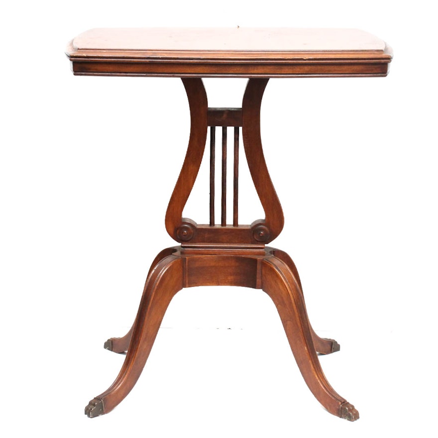 Duncan Phyfe Style Lyre Mahogany Accent Table