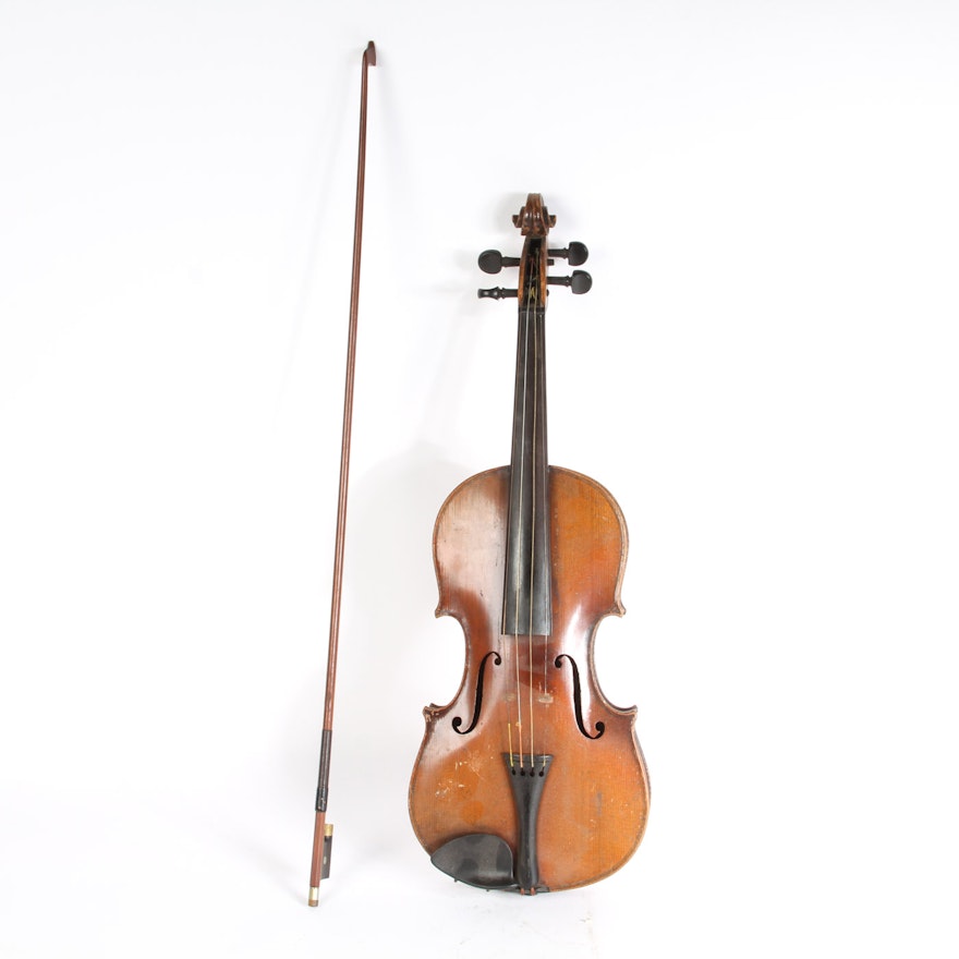 Vintage Stradivarius Style Violin and Bow
