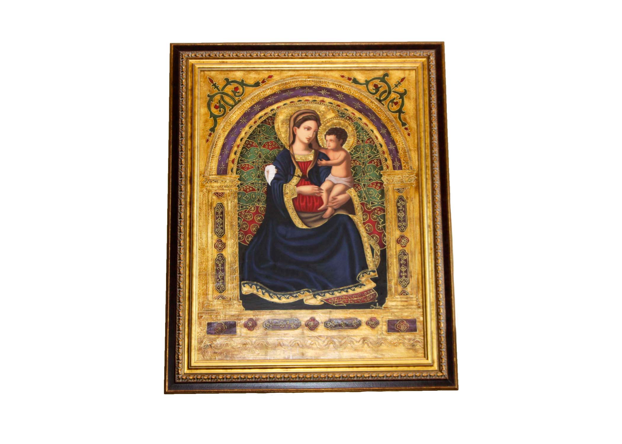 Tempura Icon Painting of the Madonna and Christ Child by Agulilar