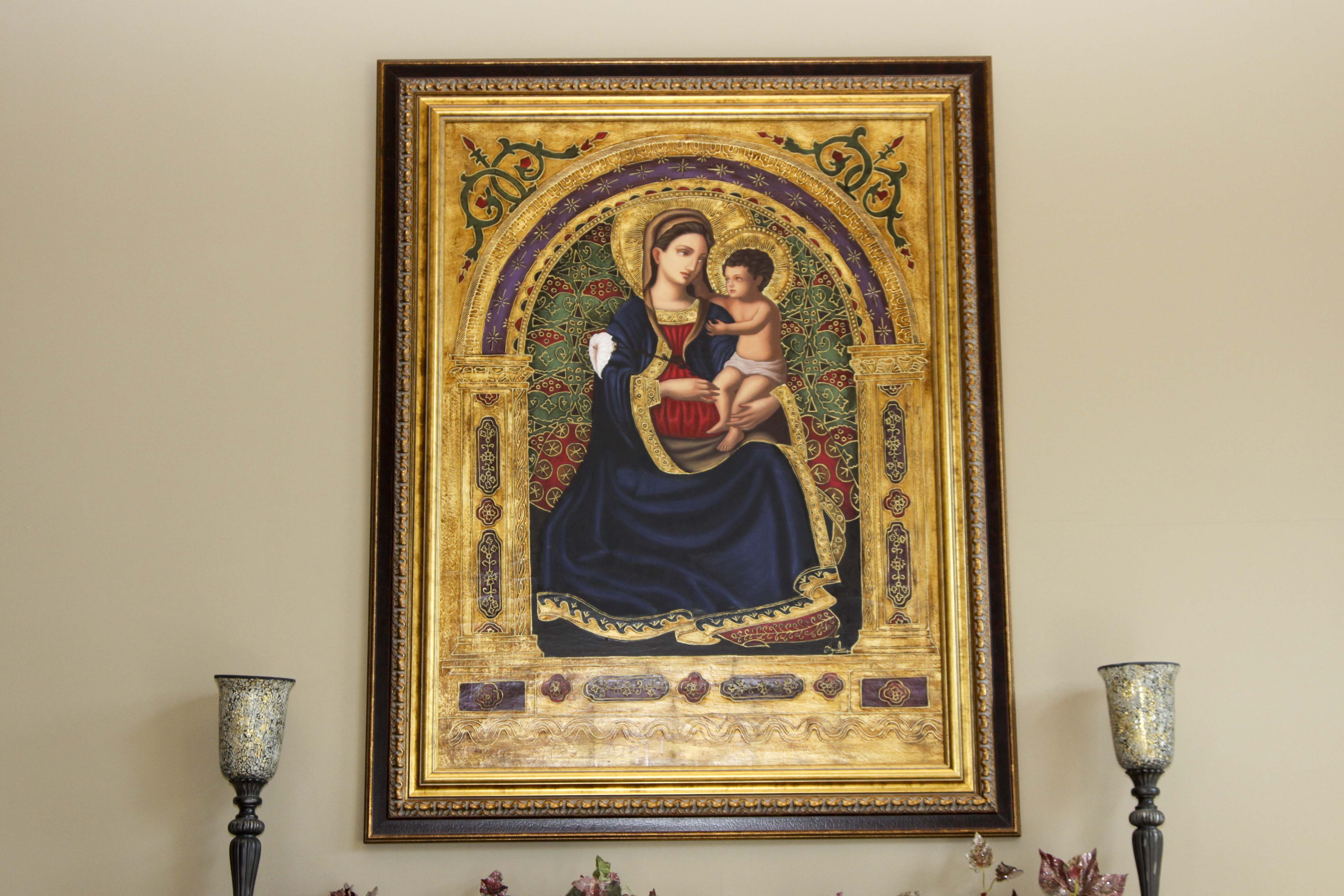 Tempura Icon Painting of the Madonna and Christ Child by Agulilar