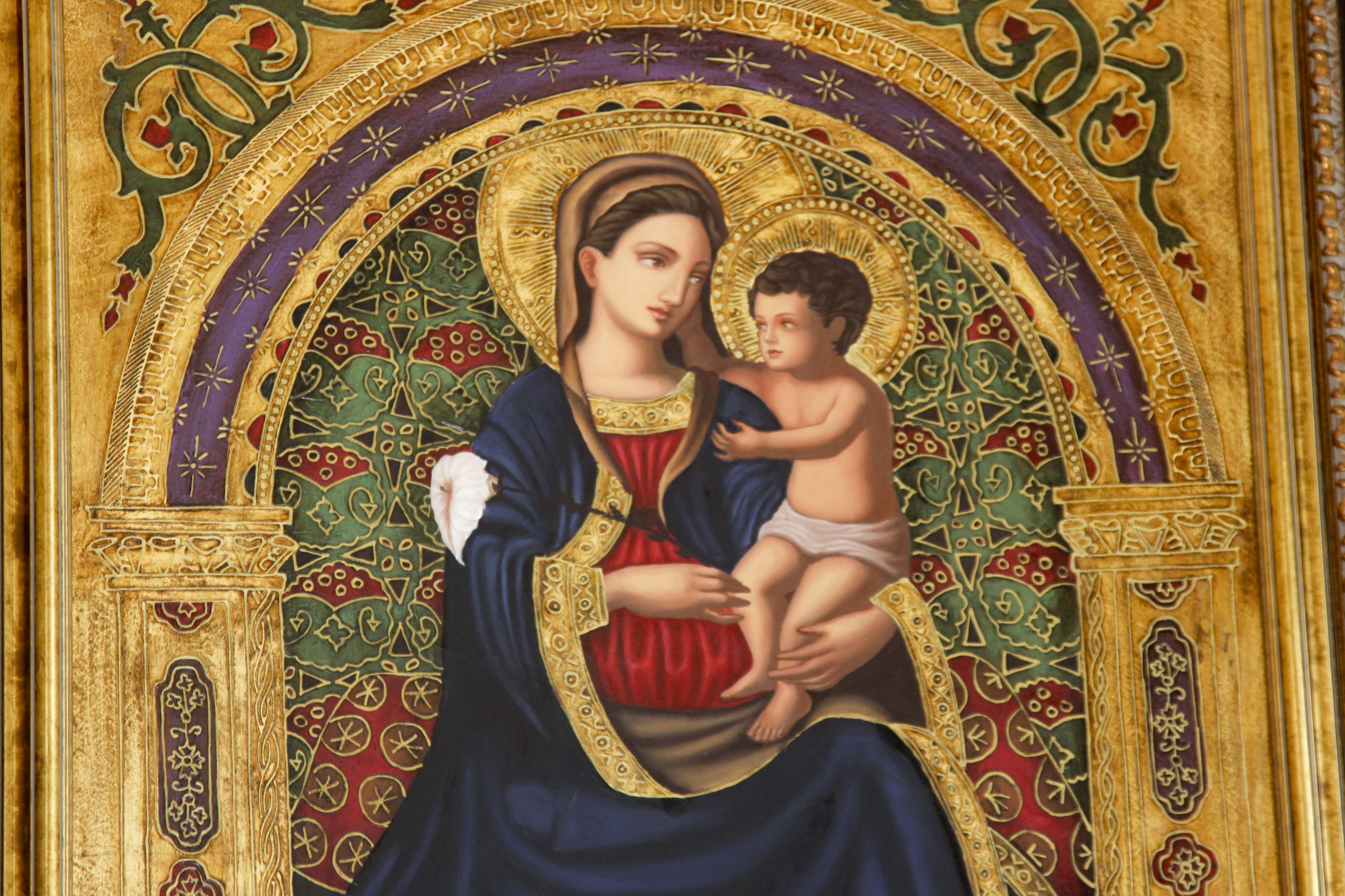Tempura Icon Painting of the Madonna and Christ Child by Agulilar