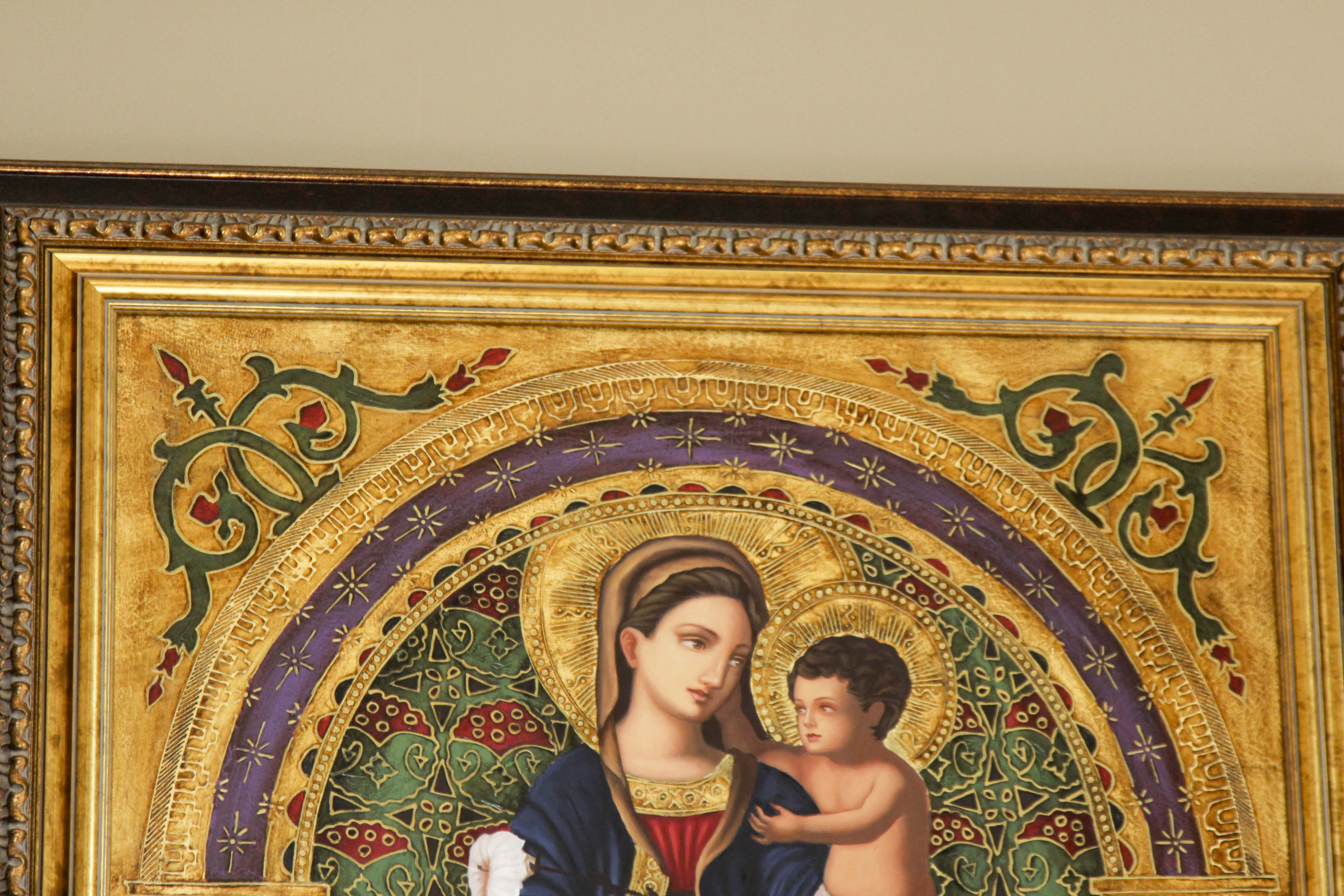 Tempura Icon Painting of the Madonna and Christ Child by Agulilar