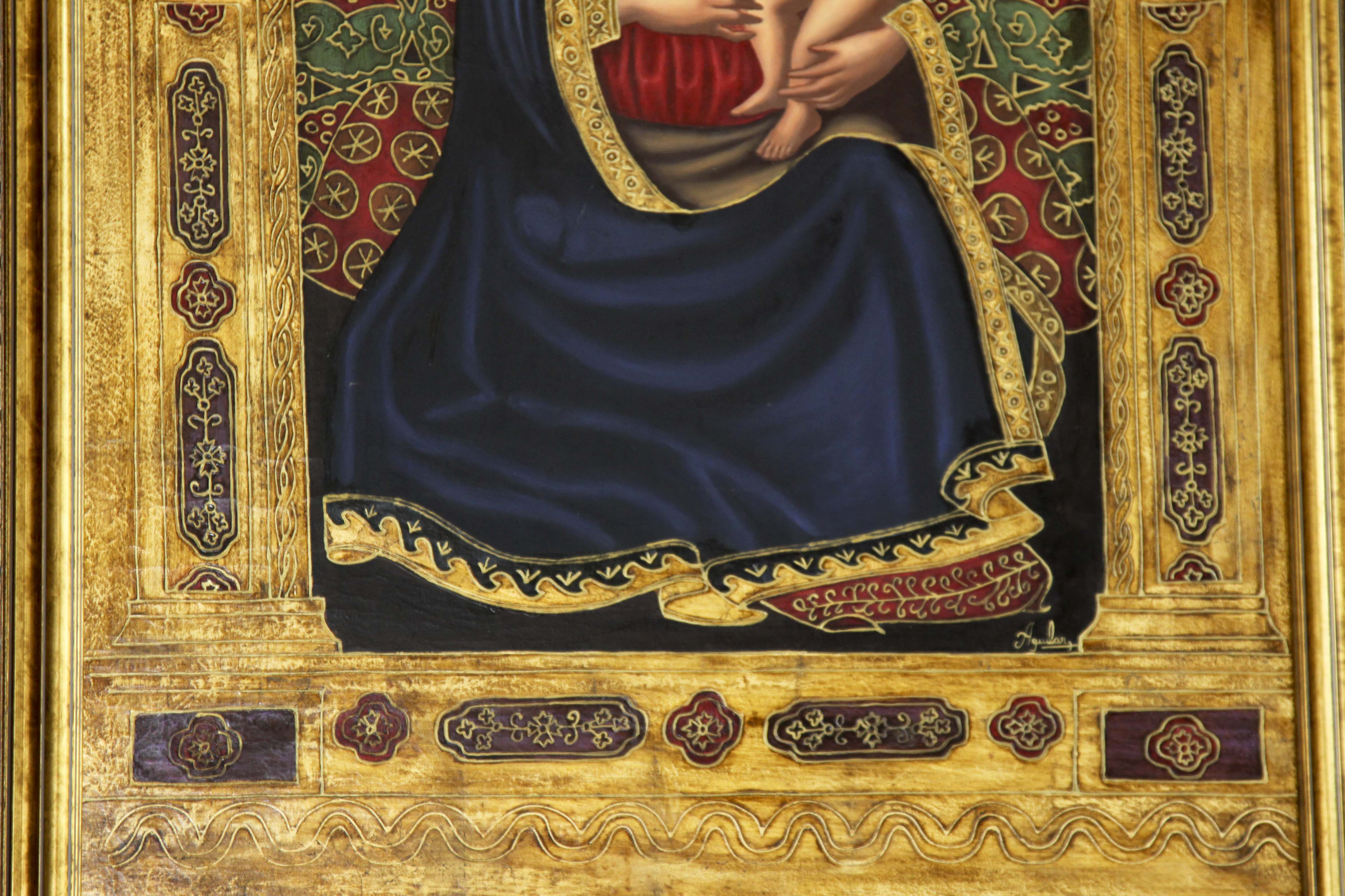 Tempura Icon Painting of the Madonna and Christ Child by Agulilar