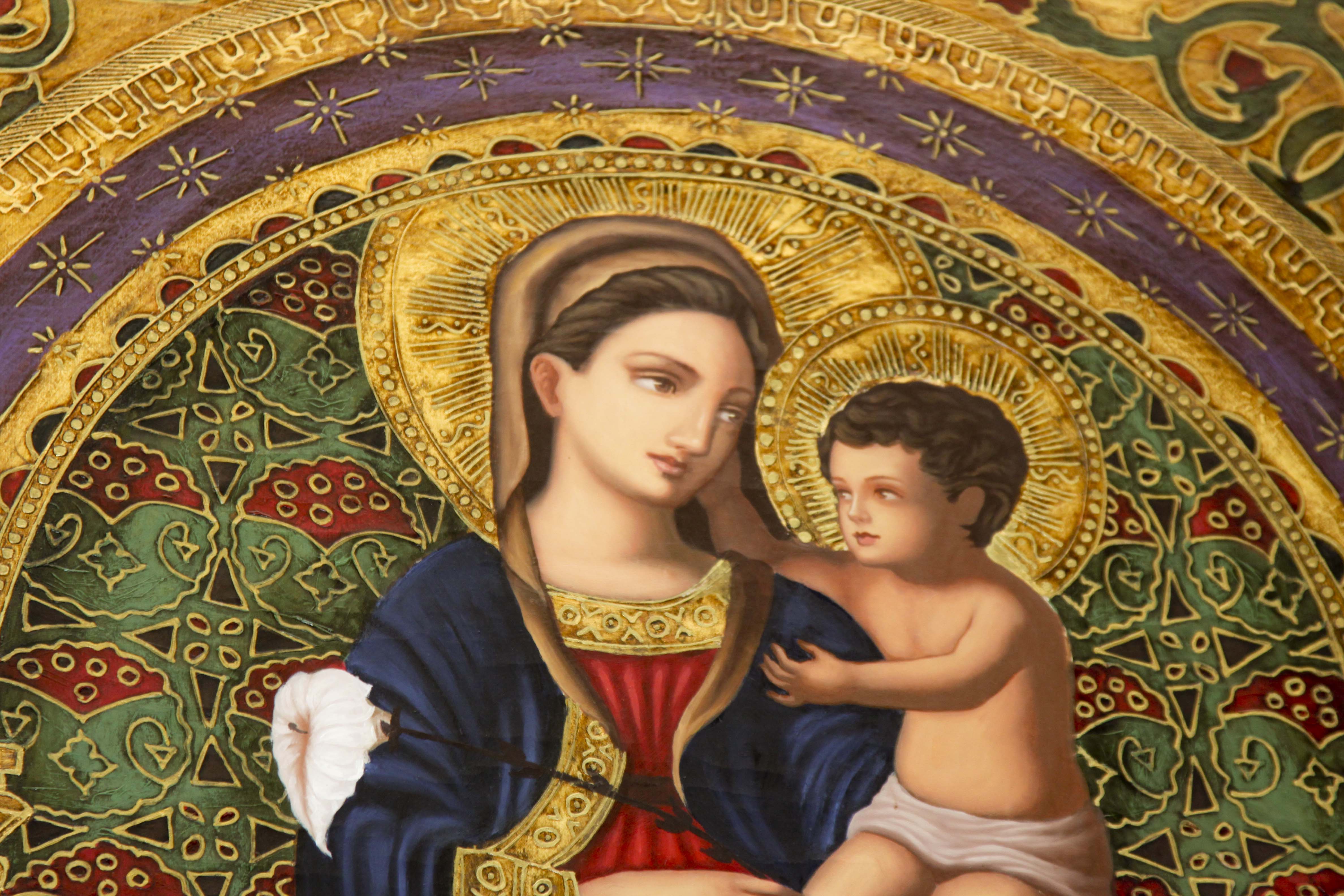 Tempura Icon Painting of the Madonna and Christ Child by Agulilar