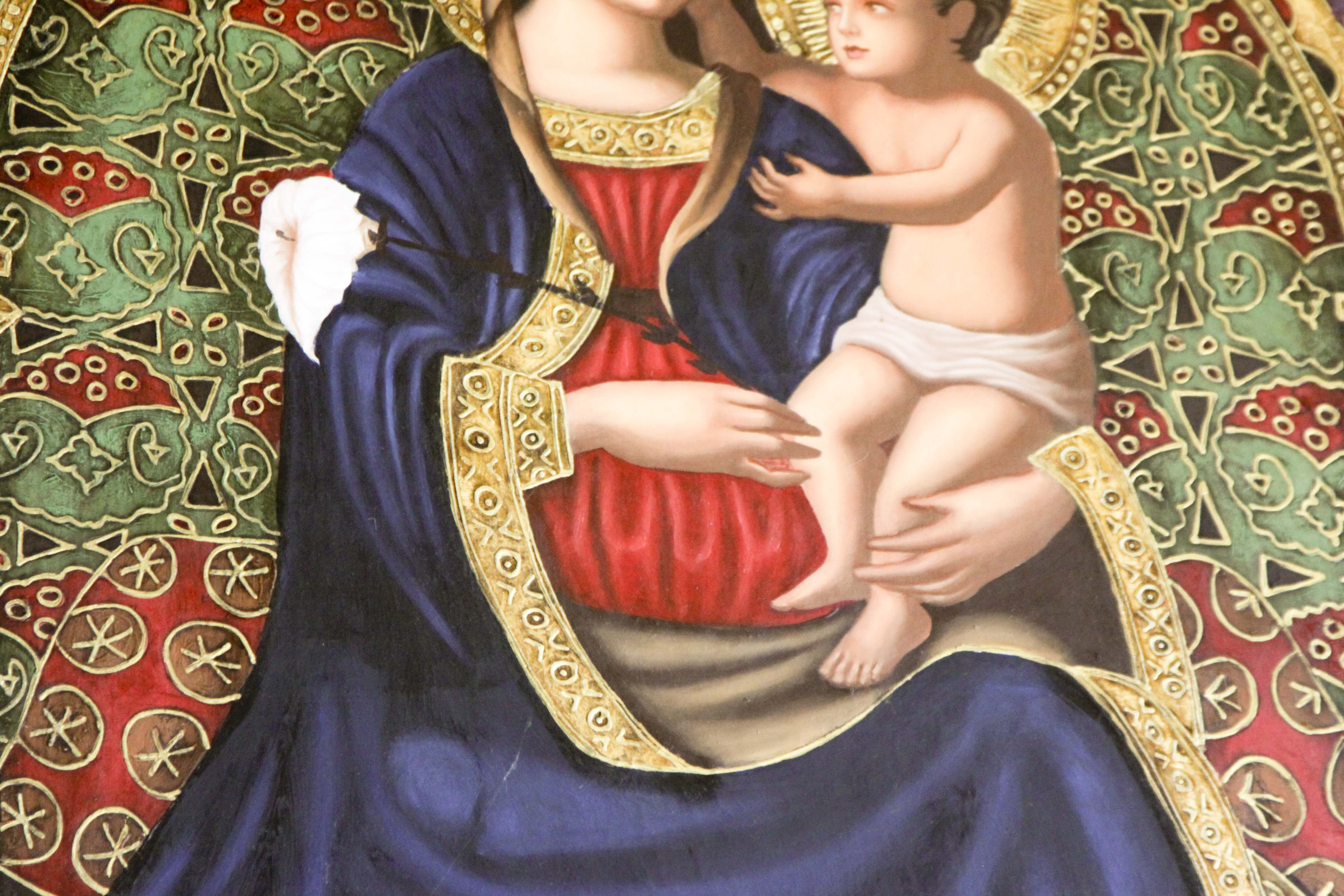 Tempura Icon Painting of the Madonna and Christ Child by Agulilar