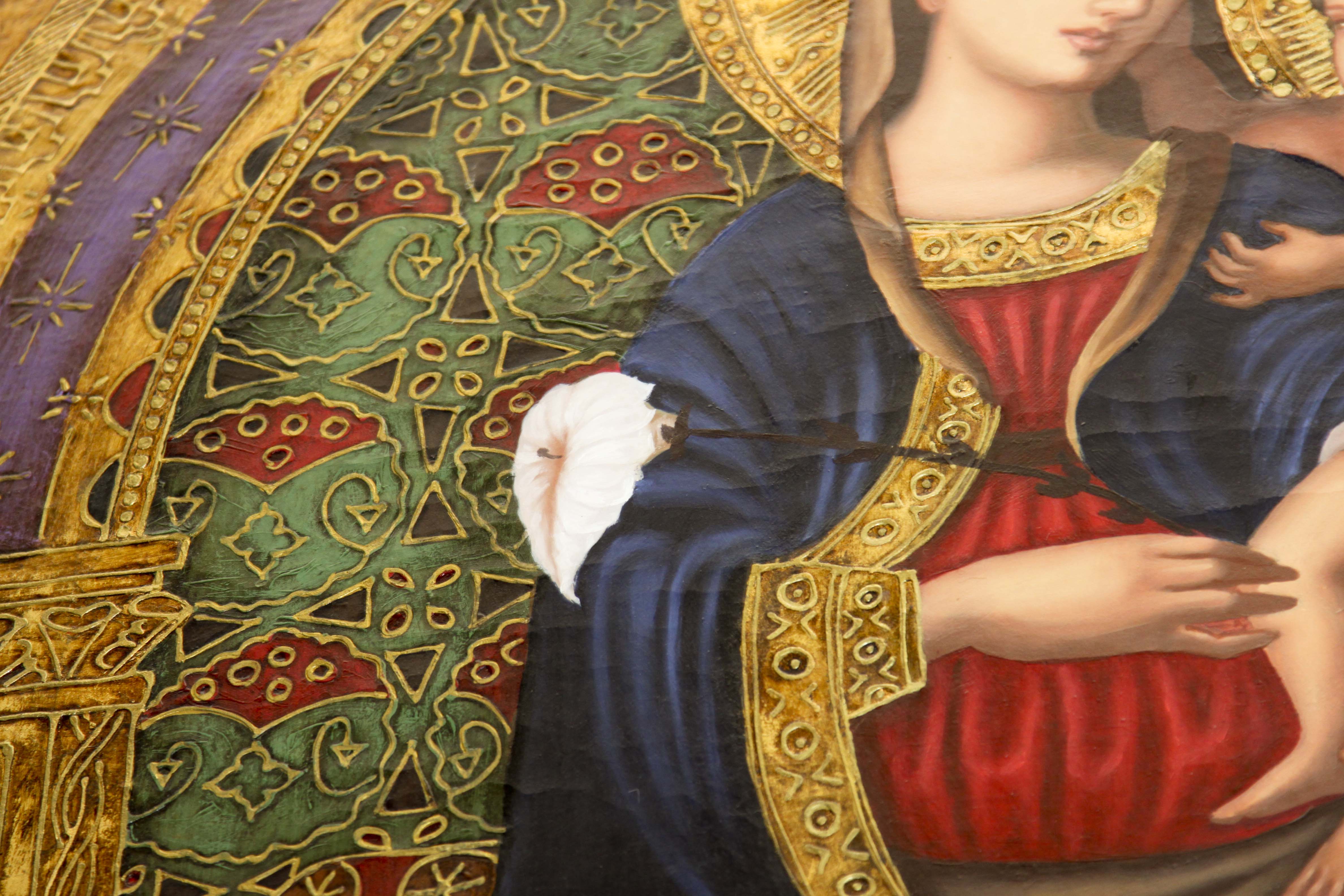 Tempura Icon Painting of the Madonna and Christ Child by Agulilar