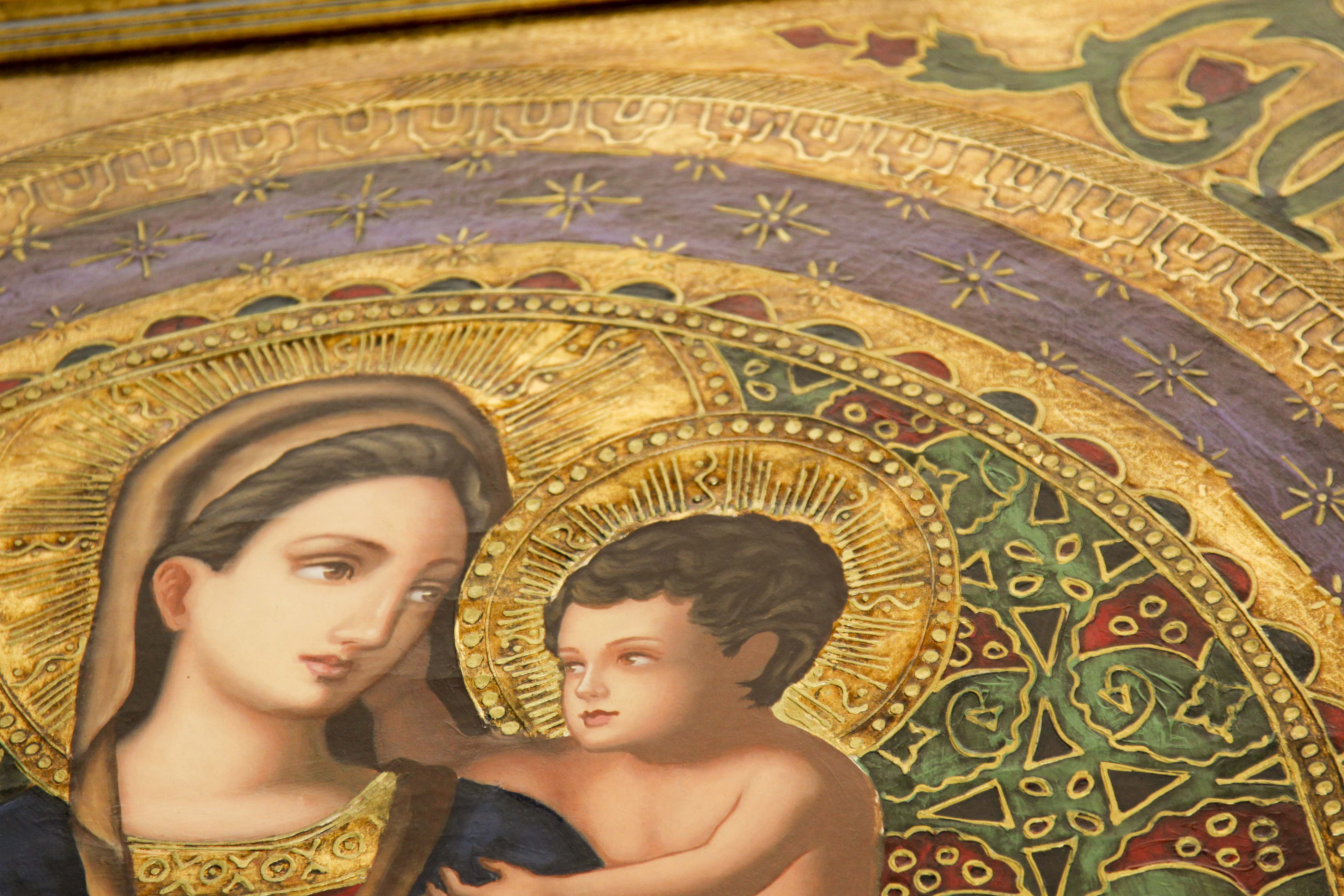 Tempura Icon Painting of the Madonna and Christ Child by Agulilar