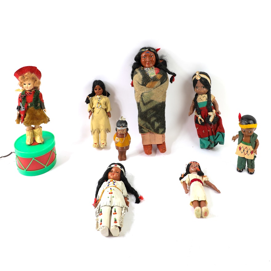 Collection of Vintage Native American Dolls Plus Cowgirl