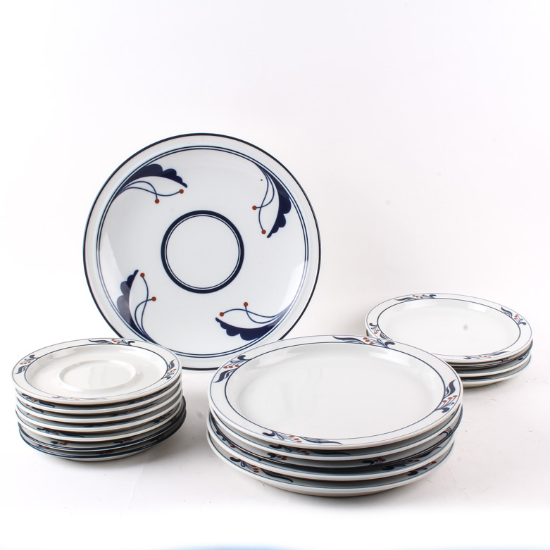 Set of Dansk "Bayberry Blue" Porcelain Plates and Guest Towels