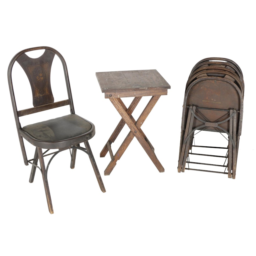Vintage "Solid Kumfort" Folding Chairs by Louis Rastetter & Sons With Folding Table