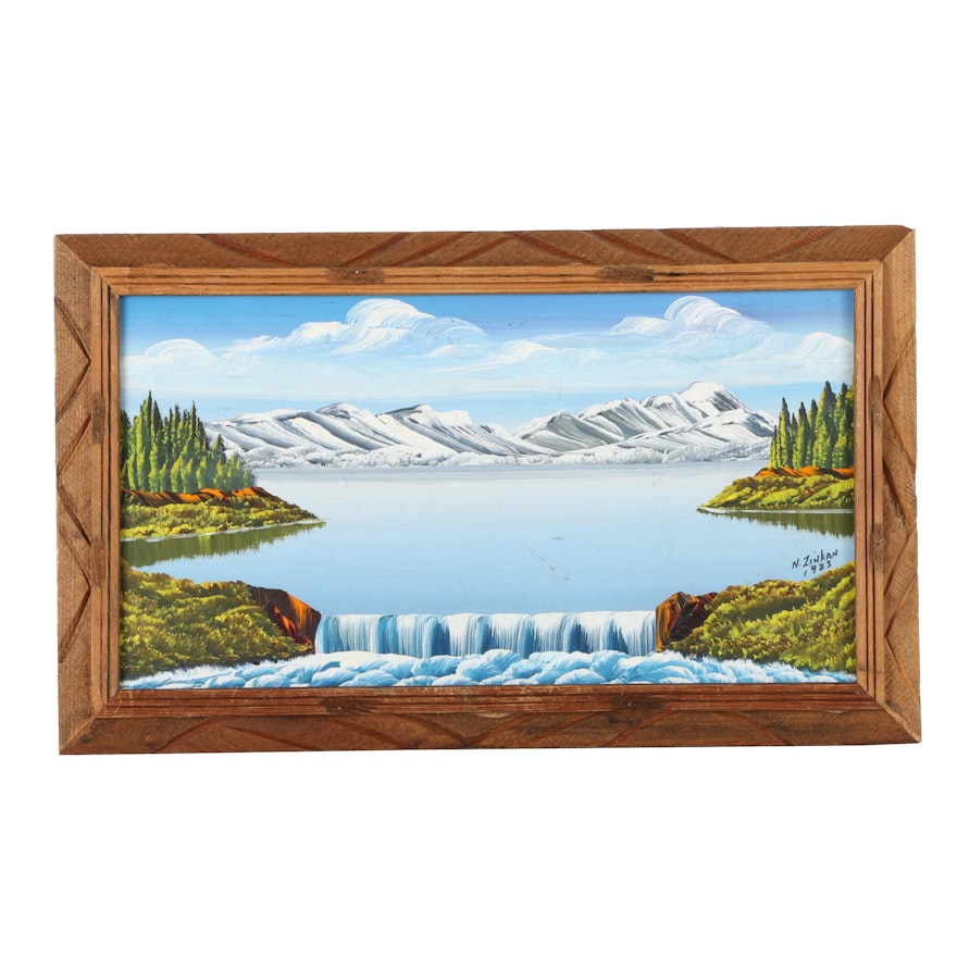 Norman Zinkan Oil Painting on Board of Mountain Lake