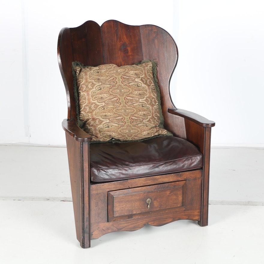 Vintage Corner Wing Chair With Storage Drawer