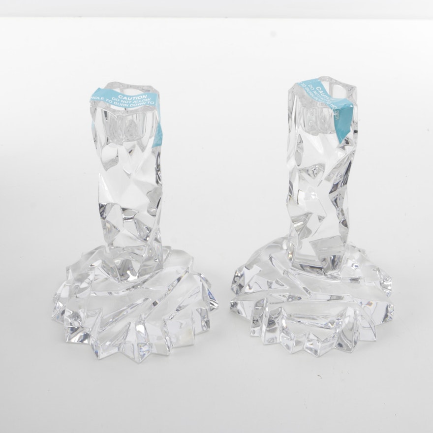Tiffany & Co. Crystal "Rock Cut" Candlestick Holders