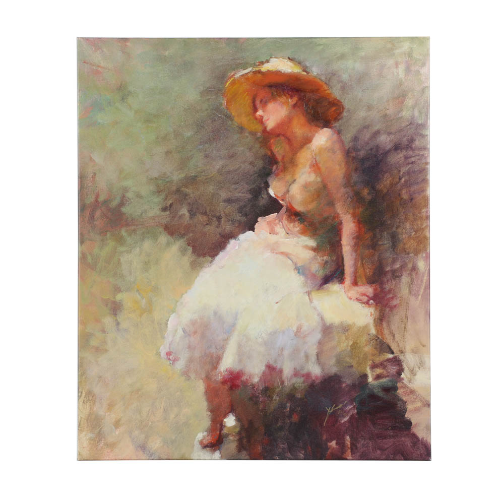 Hua Chen Signed Limited Edition Giclée with Painted Embellishments "The Garden Rock"