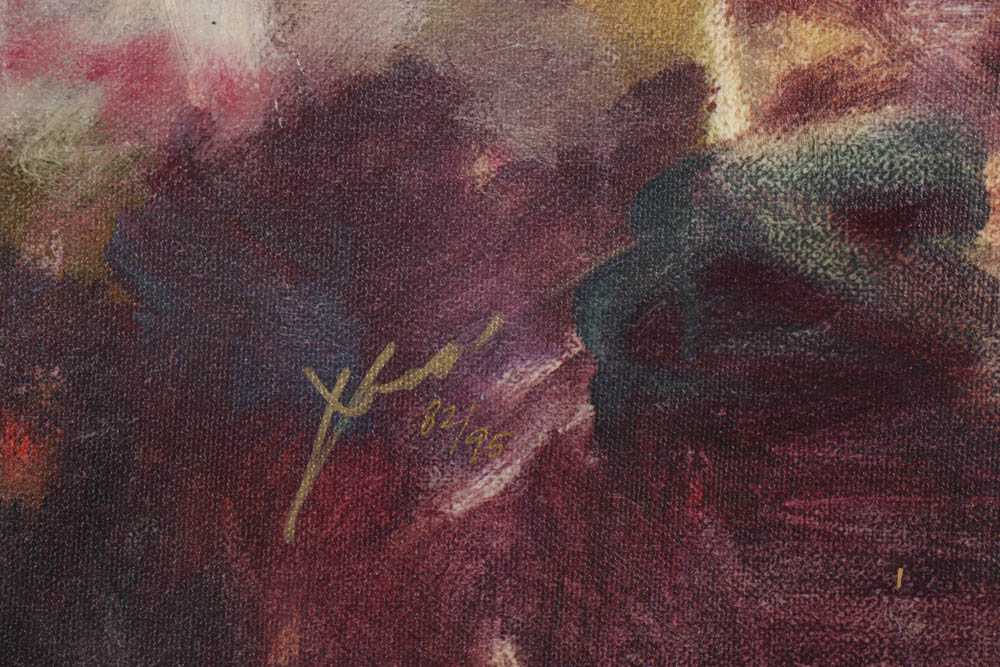 Hua Chen Signed Limited Edition Giclée with Painted Embellishments "The Garden Rock"