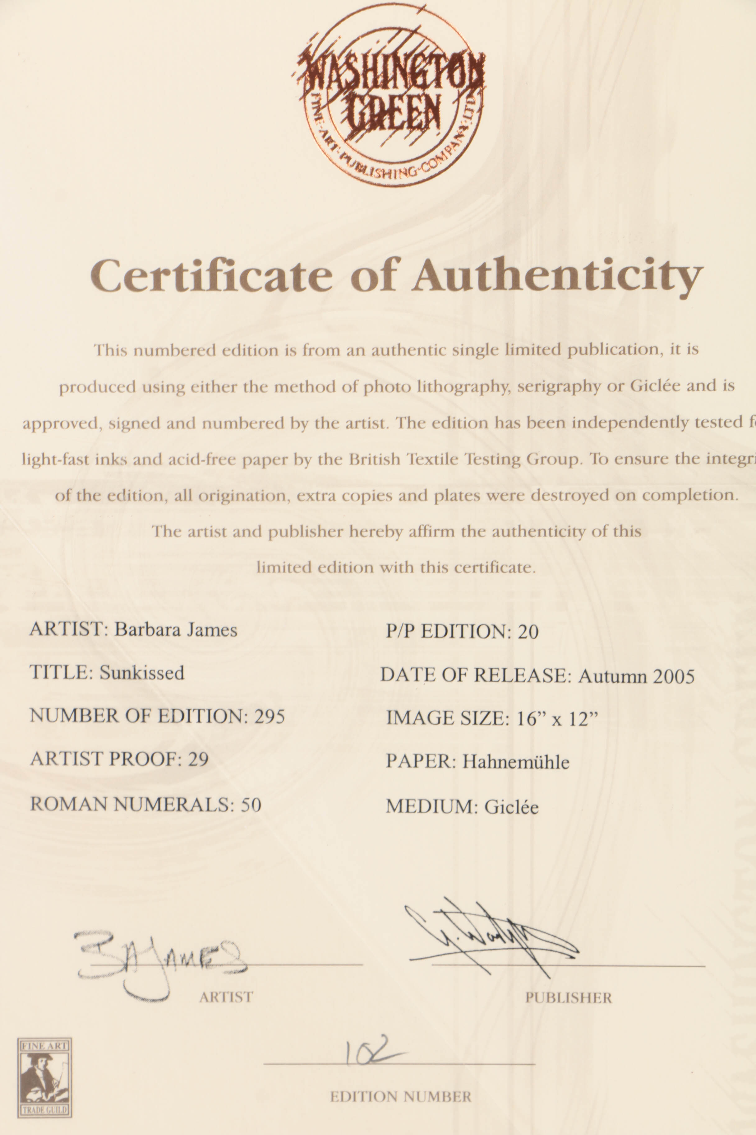 Barbara James Signed Limited Edition Giclée on Paper "Sunkissed"