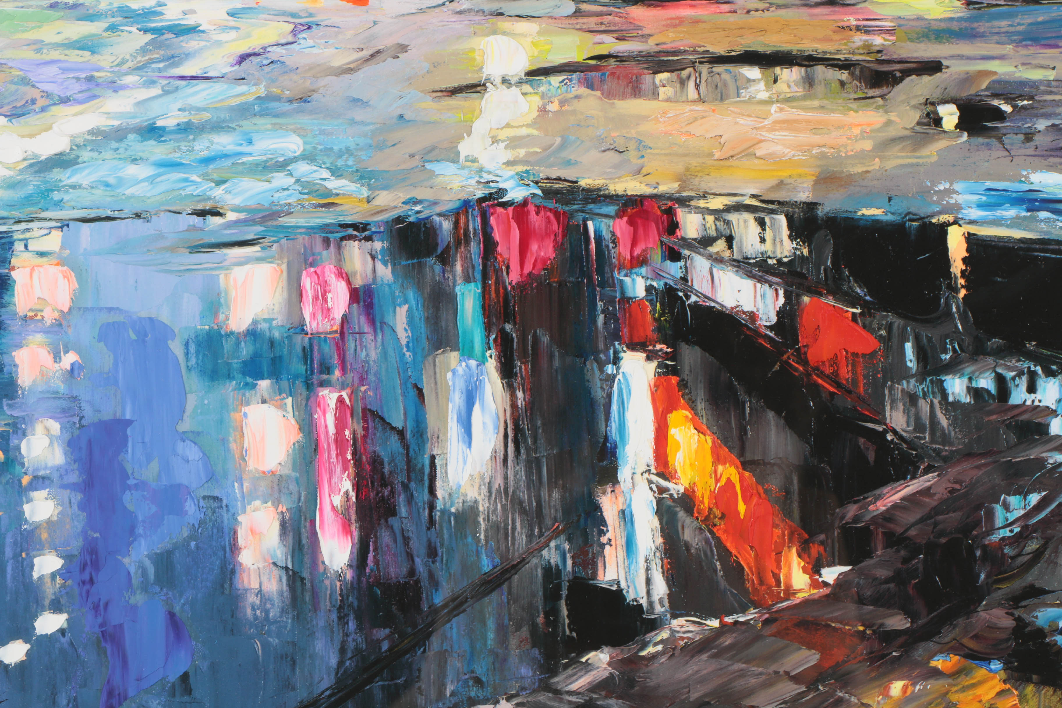 Elena Bond Signed Limited Edition Offset Lithograph with Hand-Painted Embellishments "Urban Reflection"