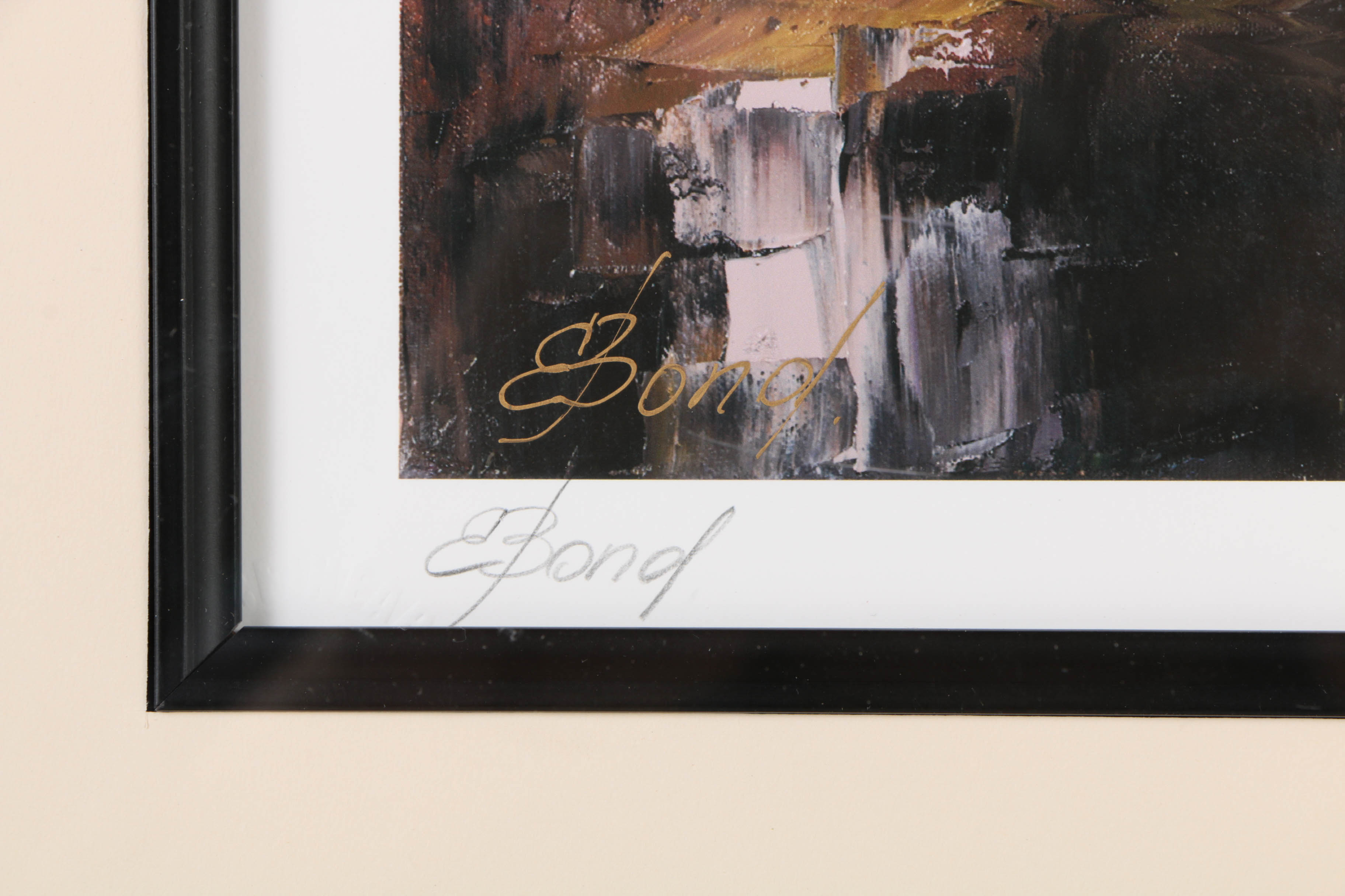 Elena Bond Signed Limited Edition Offset Lithograph with Hand-Painted Embellishments "Urban Reflection"