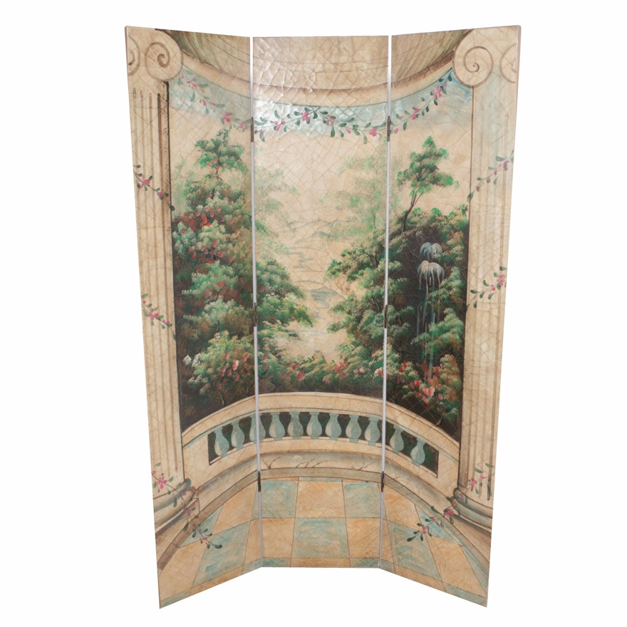 Trompe L' oeil Three-Panel Room Divider Screen