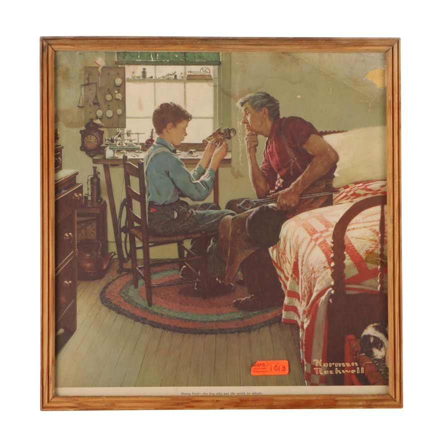 After Norman Rockwell Offset Lithograph "Boy Who Put the World on Wheels"