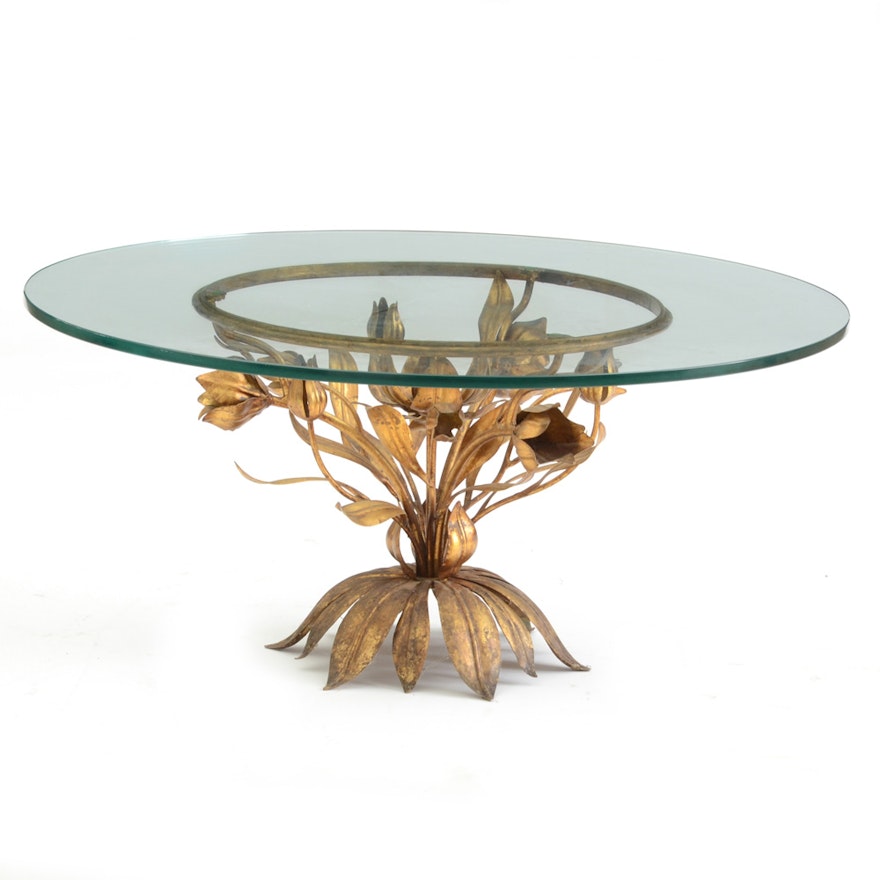 Vintage Glass Top Floral Base Coffee Table