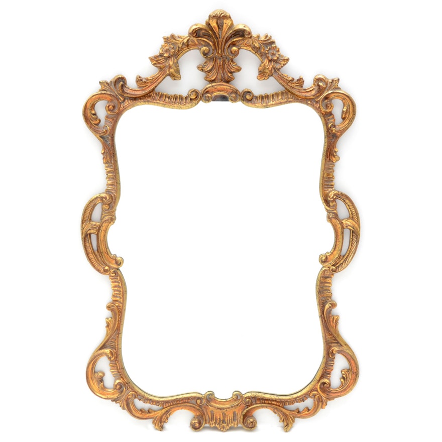 Rococo Style Wall Mirror with Gold Tone Frame