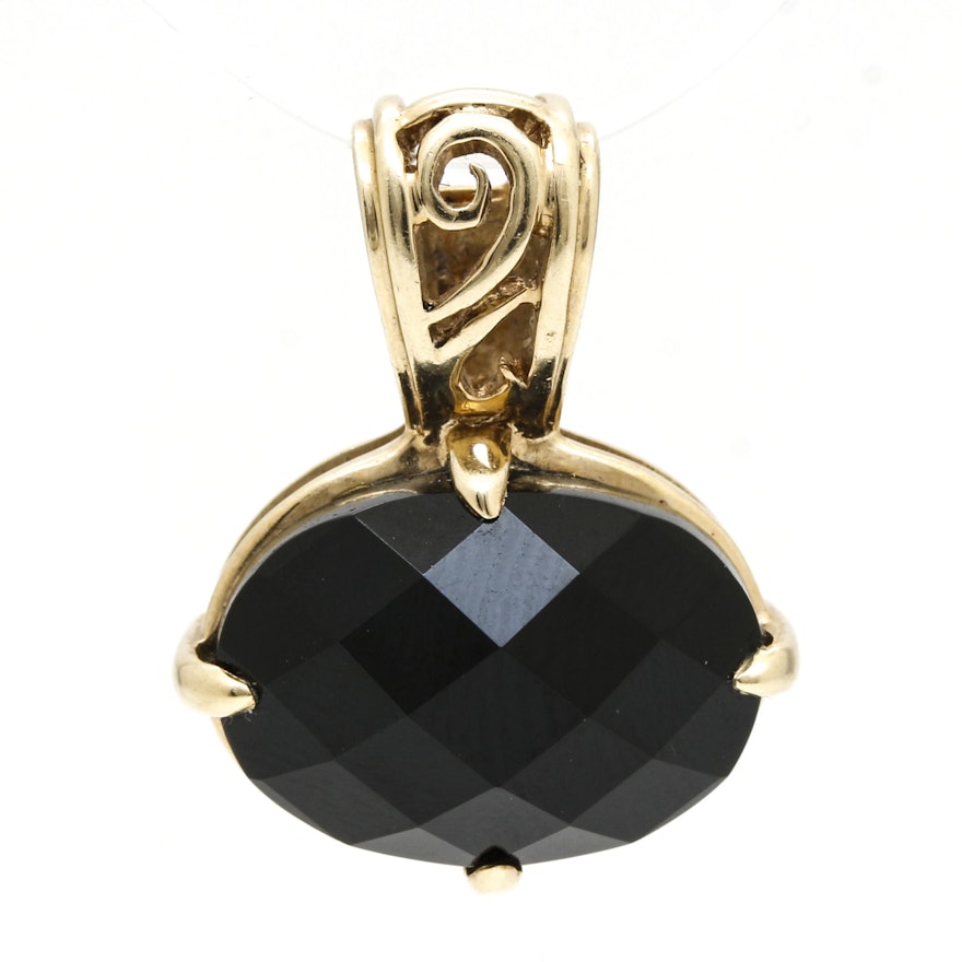 14K Yellow Gold Synthetic Black Spinel Pendant