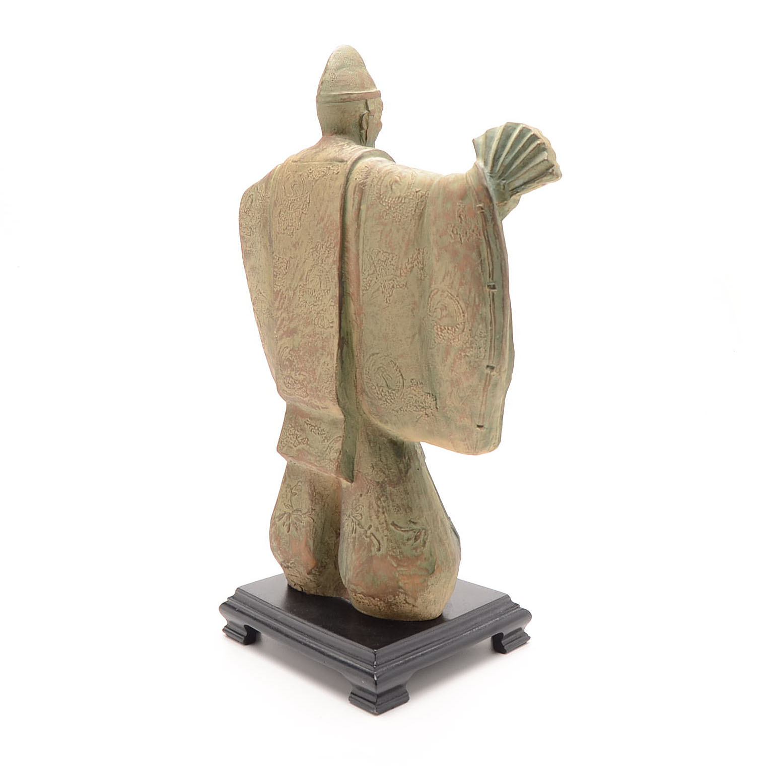 Ceramic Asian Man Statue on a Wood Stand