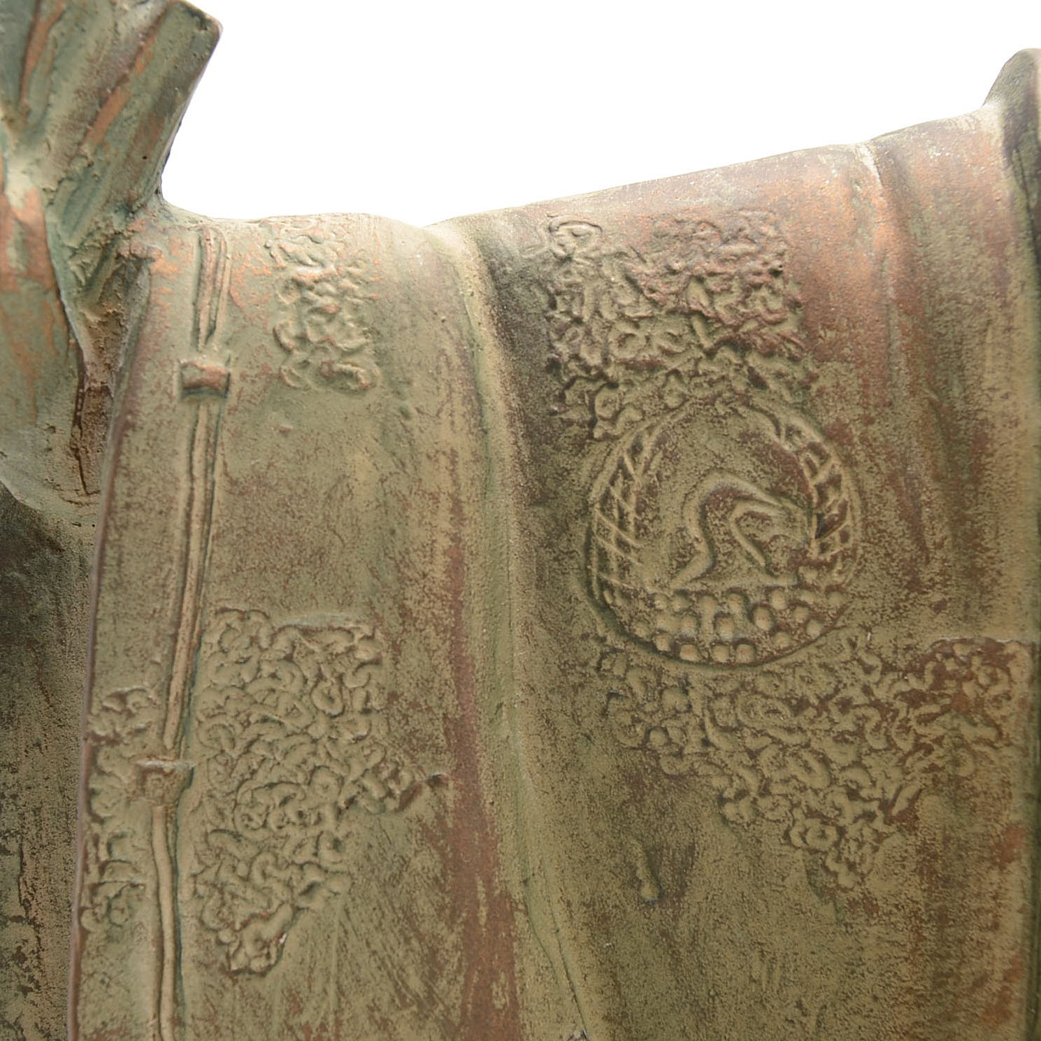 Ceramic Asian Man Statue on a Wood Stand