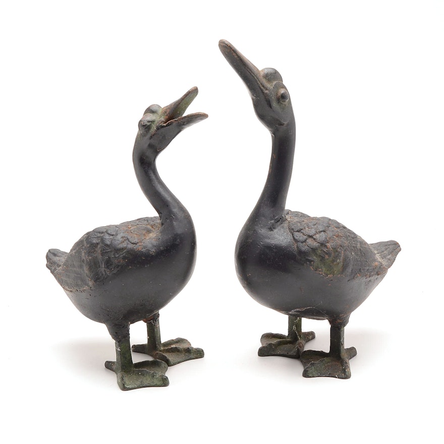 Pair of Cast Iron Duck Sculptures