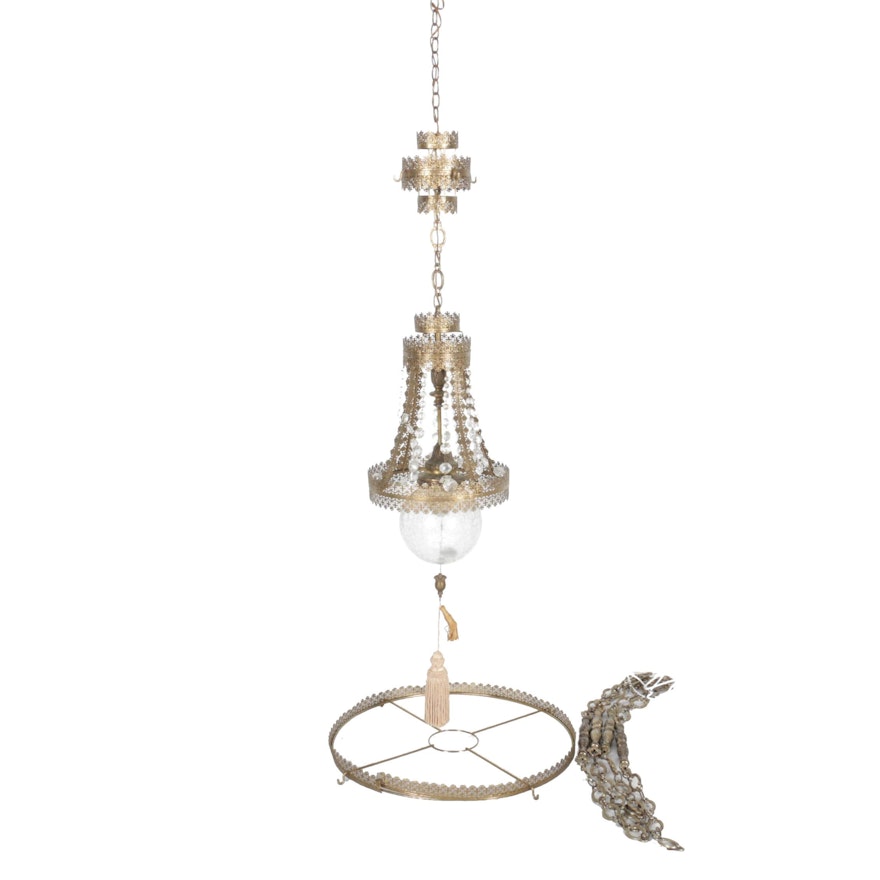 Gold and White Fretwork Chandelier