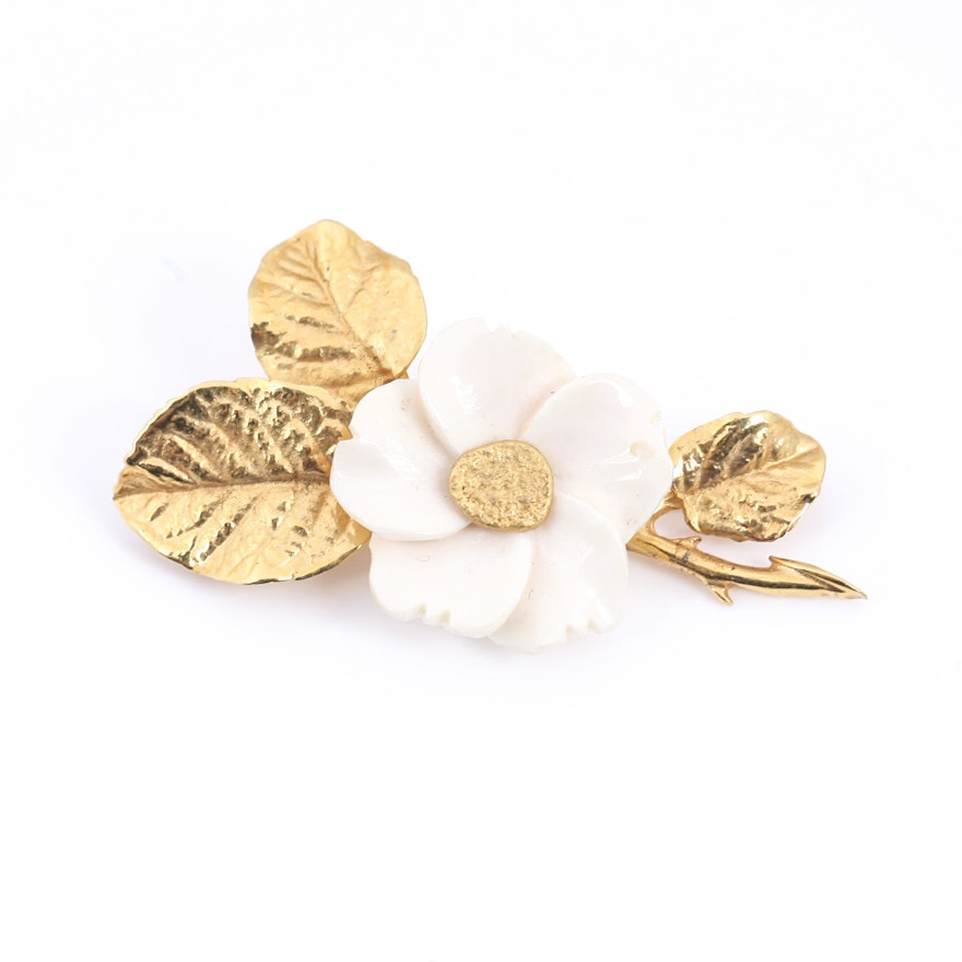 10K Yellow Gold Flower Brooch