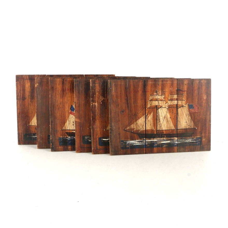 Collection of Oil Paintings on Wood of Ships