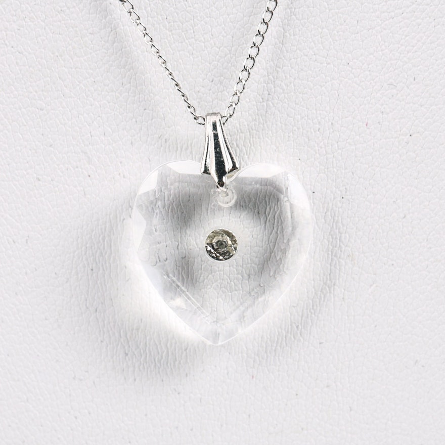 Sterling Silver Necklace with Heart Pendant with Diamond