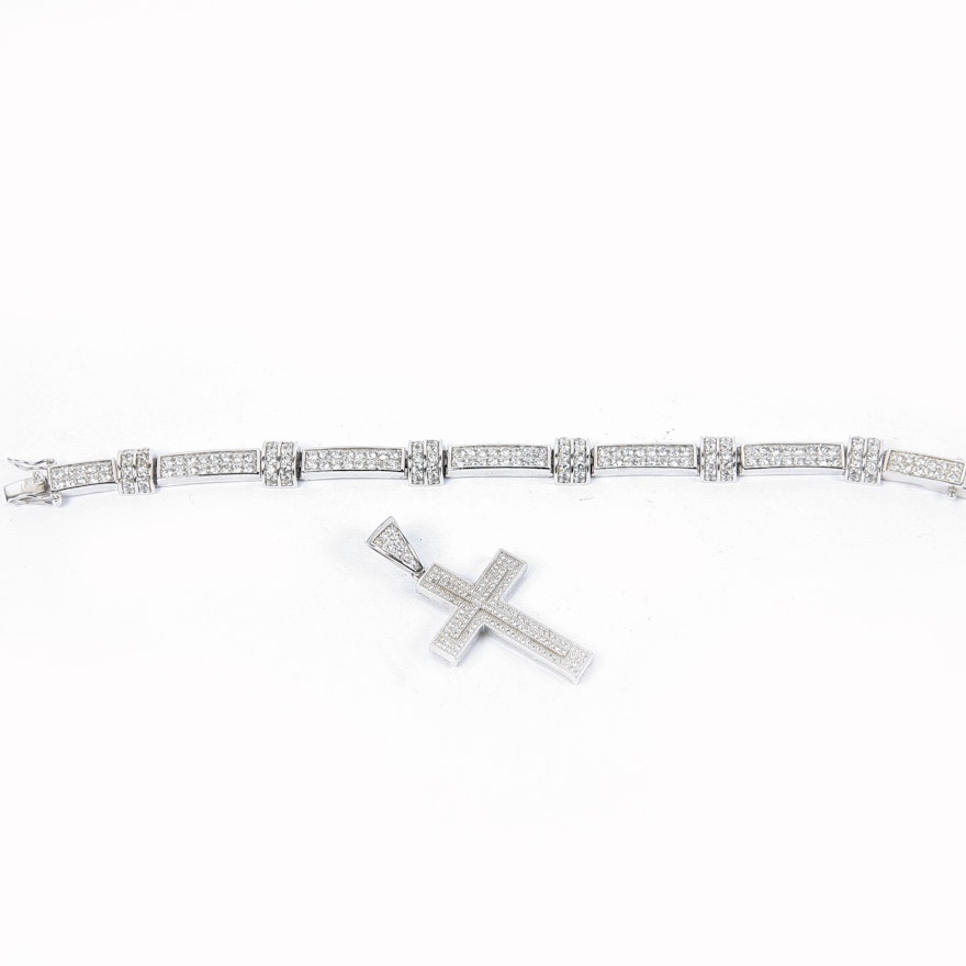 Sterling Silver Bracelet and Cross Pendant